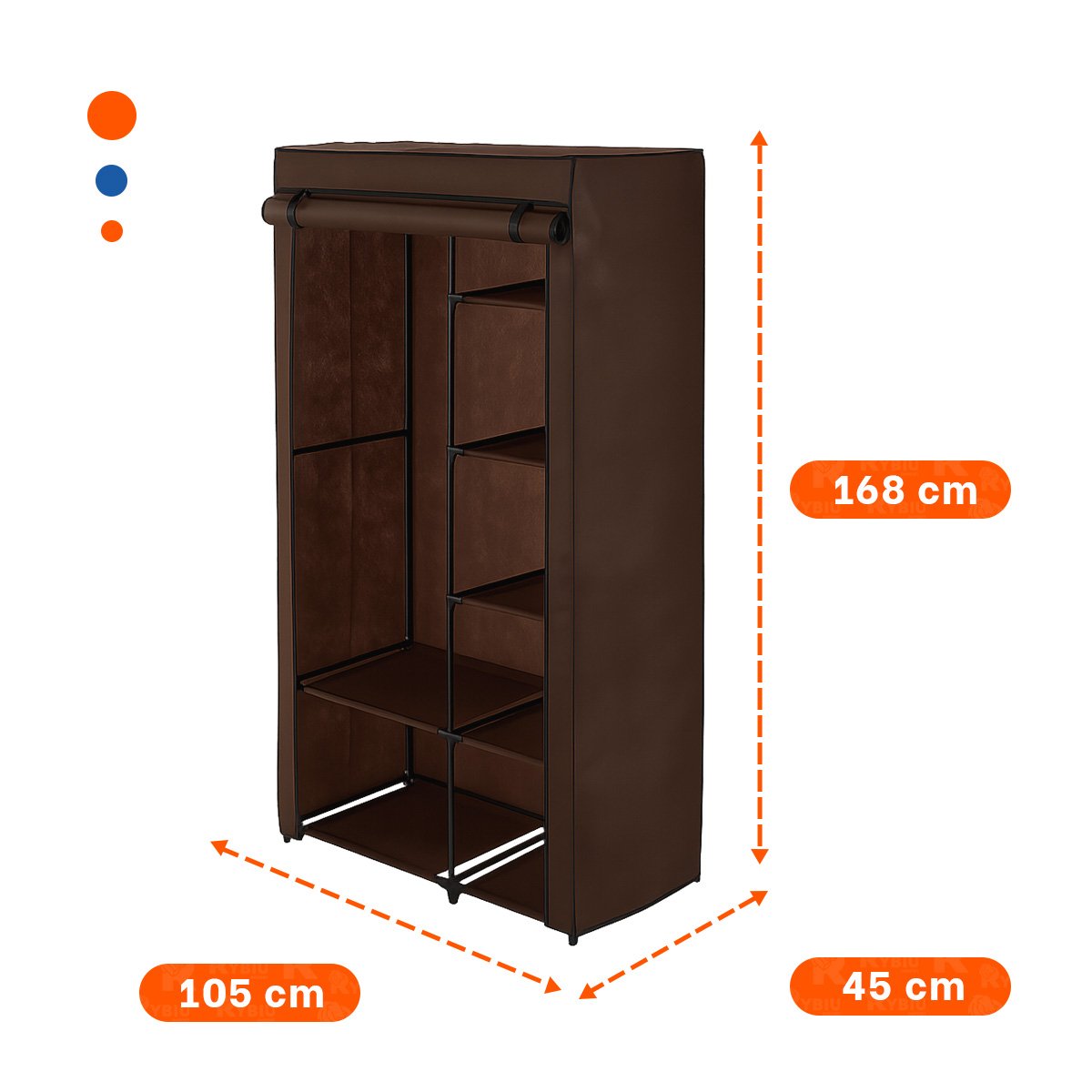 PACK2 ORGANIZADOR DE ROPA EN TELA CON SOPORTE METALICO MARRON 105X45X168CM Y+PAPEL REGALO - 4