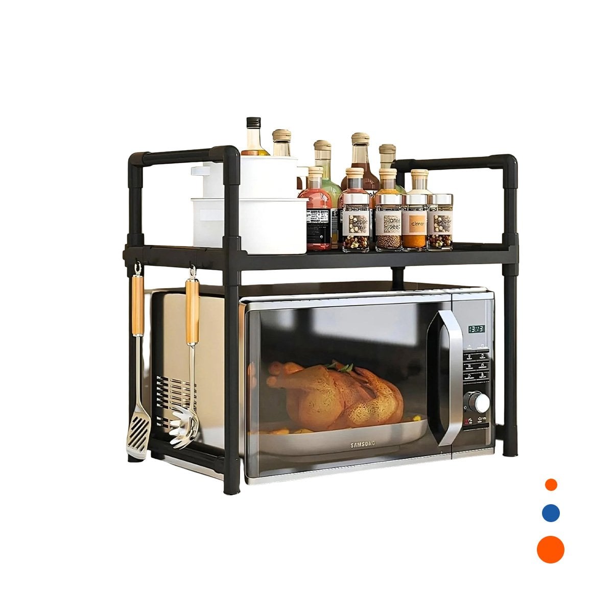 ESTANTE ORGANIZADOR DE MICROONDAS CON ASAS 48X26X49CM NEGRO RESISTENTE PLUS Y+REGALO STICKER - 1