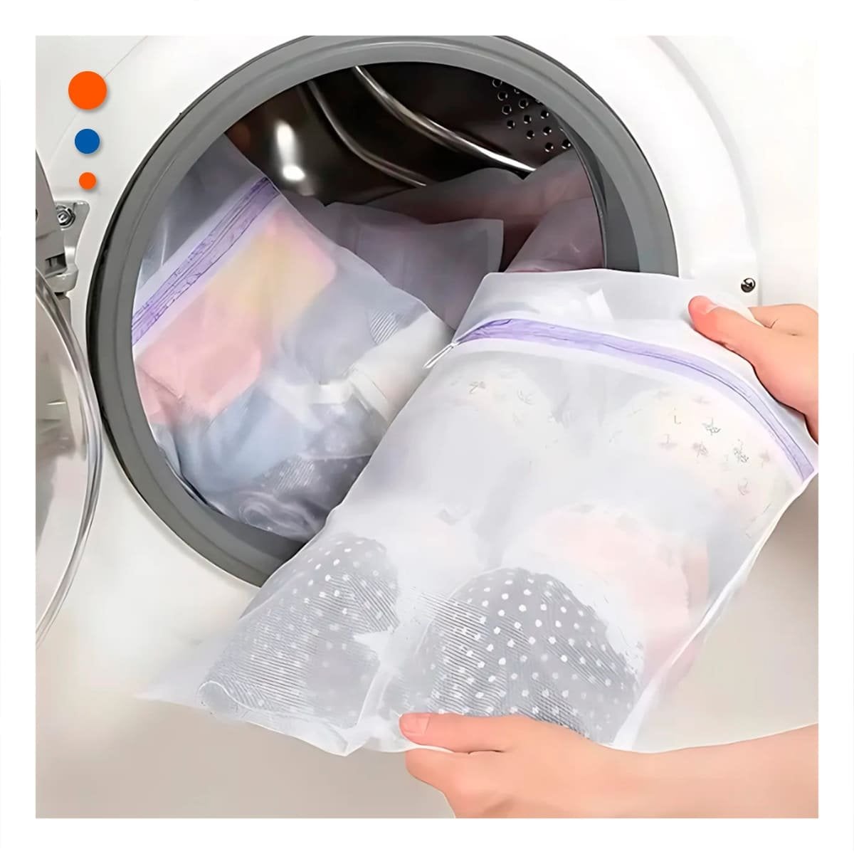 PACK2 DEPOSITO ORGANIZADOR 3 BOLSAS DE MALLA PARA LAVAR ROPA RECTANGULAR BLANCO Y+PAPEL REGALO - 2
