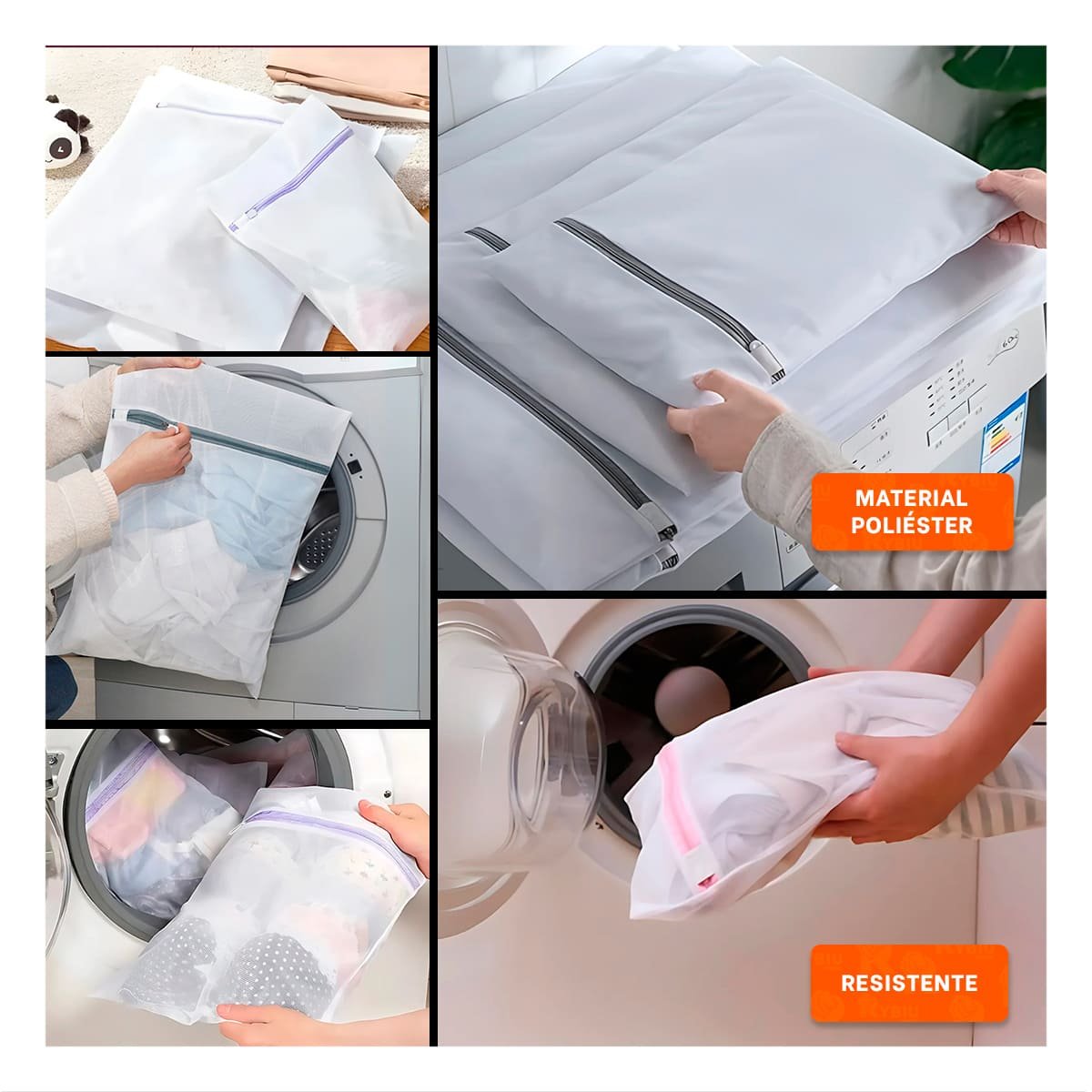 CONTENEDOR 3 BOLSAS DE MALLA PARA LAVAR ROPA RECTANGULAR BLANCO Y+PAPEL REGALO - 3