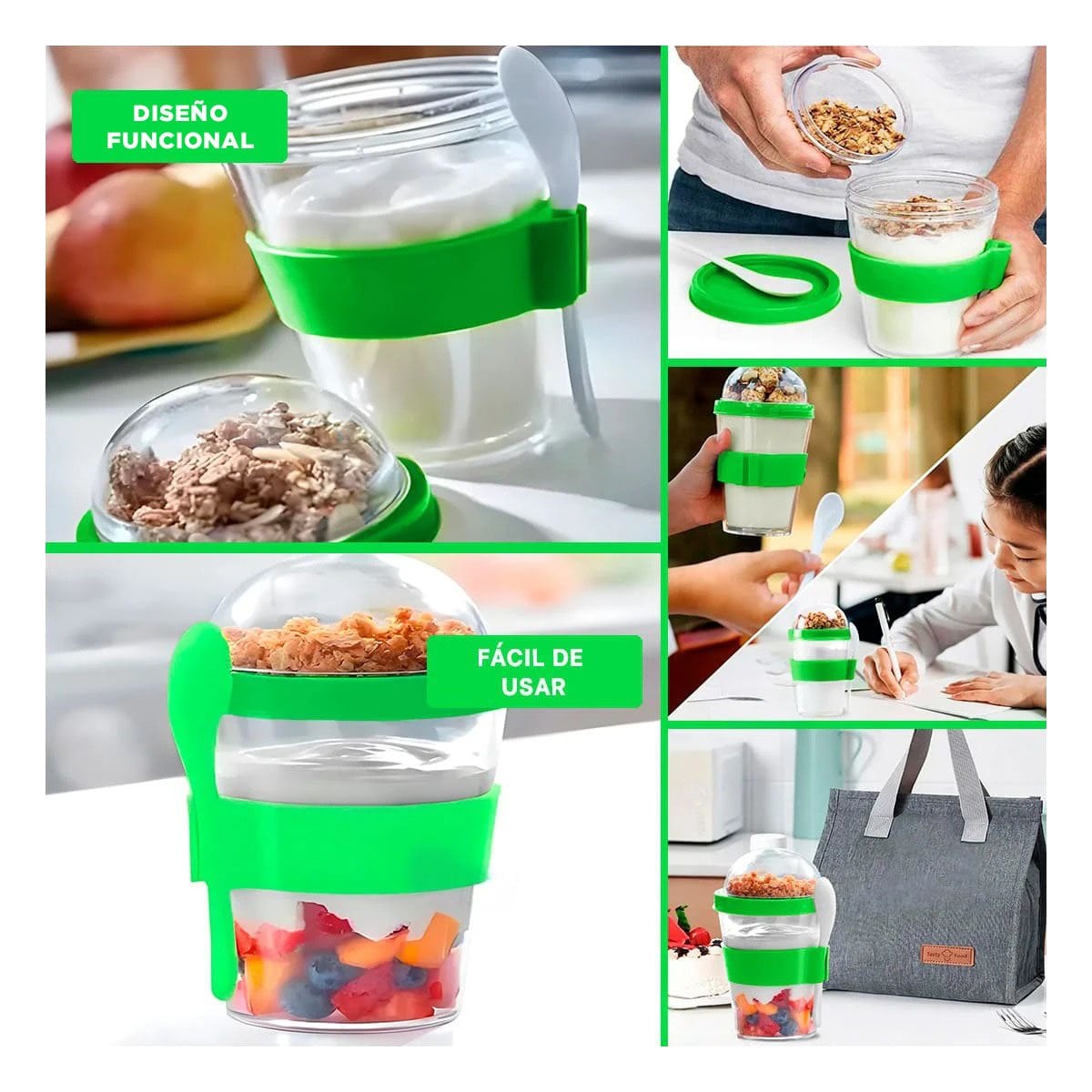VASO VERDE LIMON CON CUCHARA INTEGRADA PARA YOGURT Y CEREAL DE 350 ML Y+PAPEL REGALO - 3