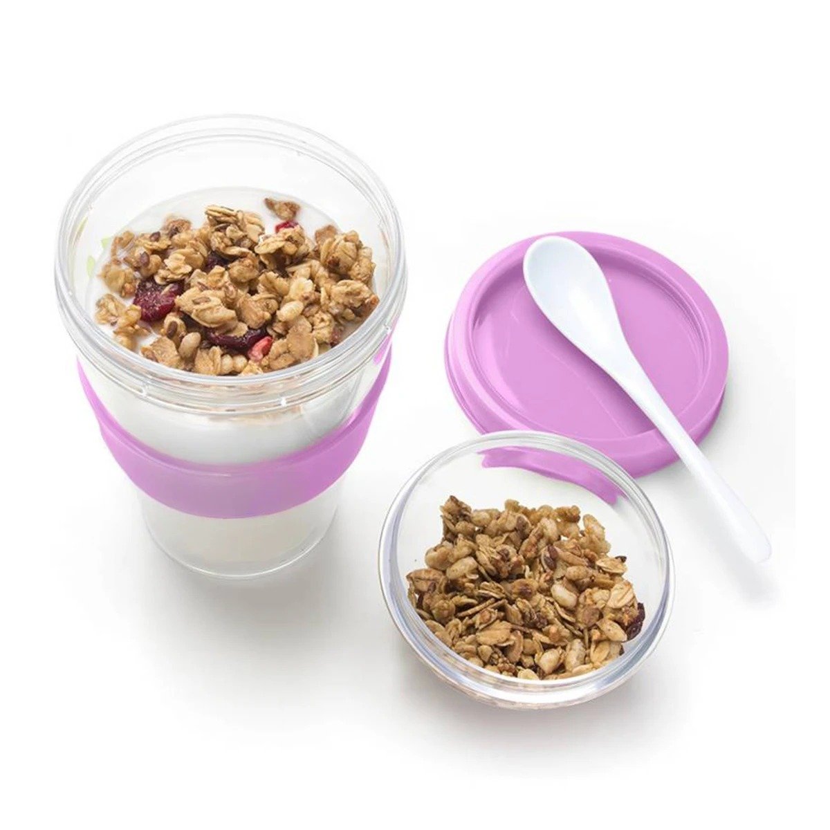 VASO CON CAPACIDAD 350 ML PARA YOGURT Y CEREAL EN ROSADO PARA HOGAR Y+REGALO STICKER - 1