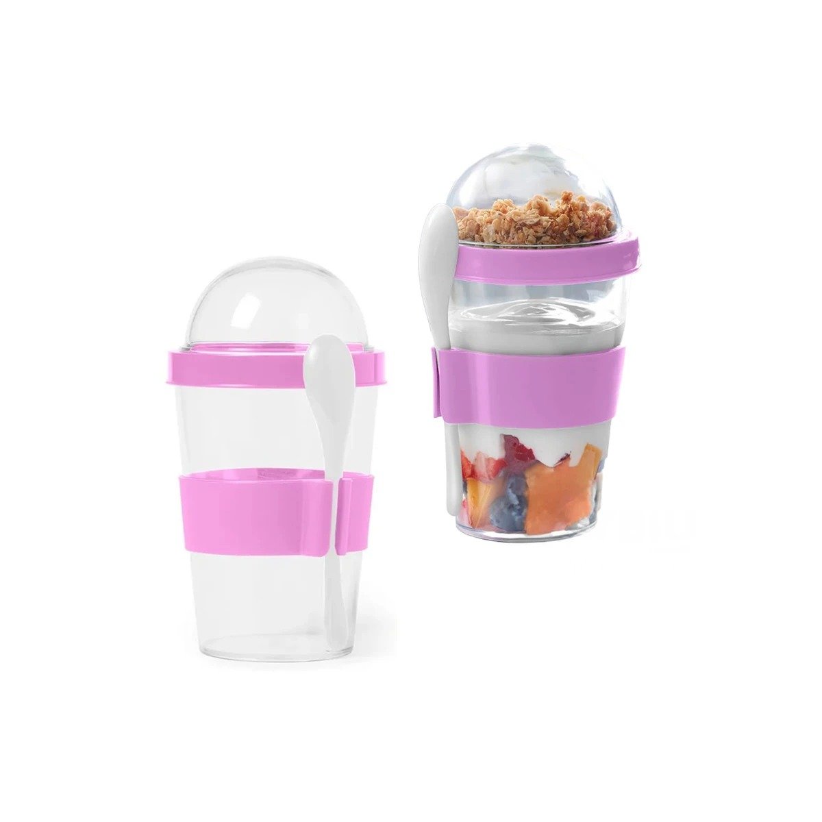 VASO PARA DESAYUNO SALUDABLE 350 ML CON CUCHARA EN ROSADO DE USO DIARIO Y+LIGAS REGALO - 5