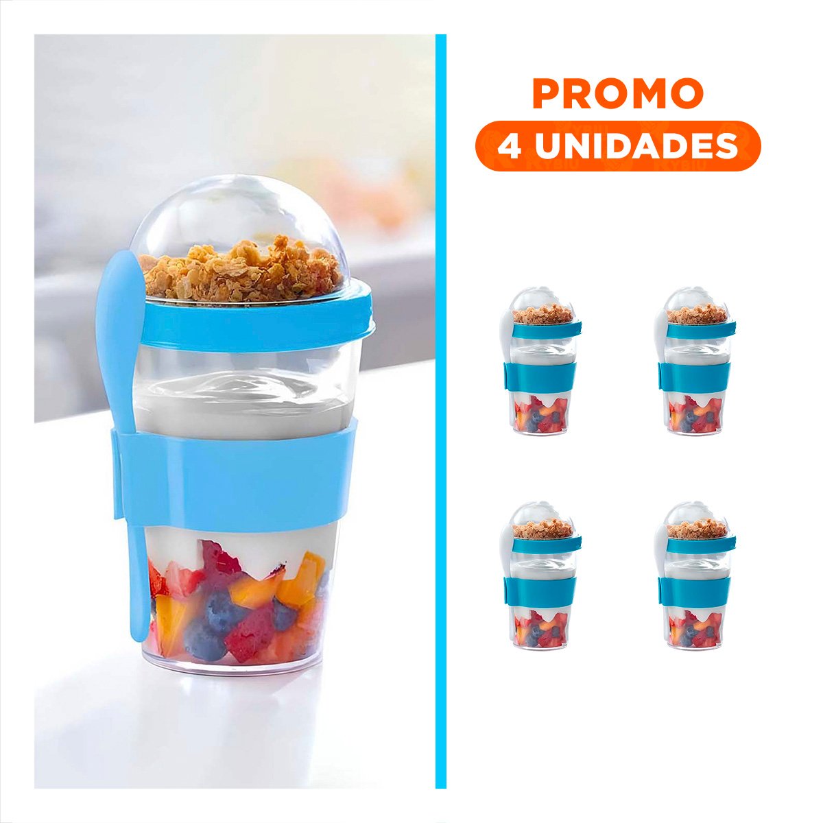PACK4 CONTENEDOR COMPACTO 350 ML CELESTE PARA COLACION SALUDABLE - 1