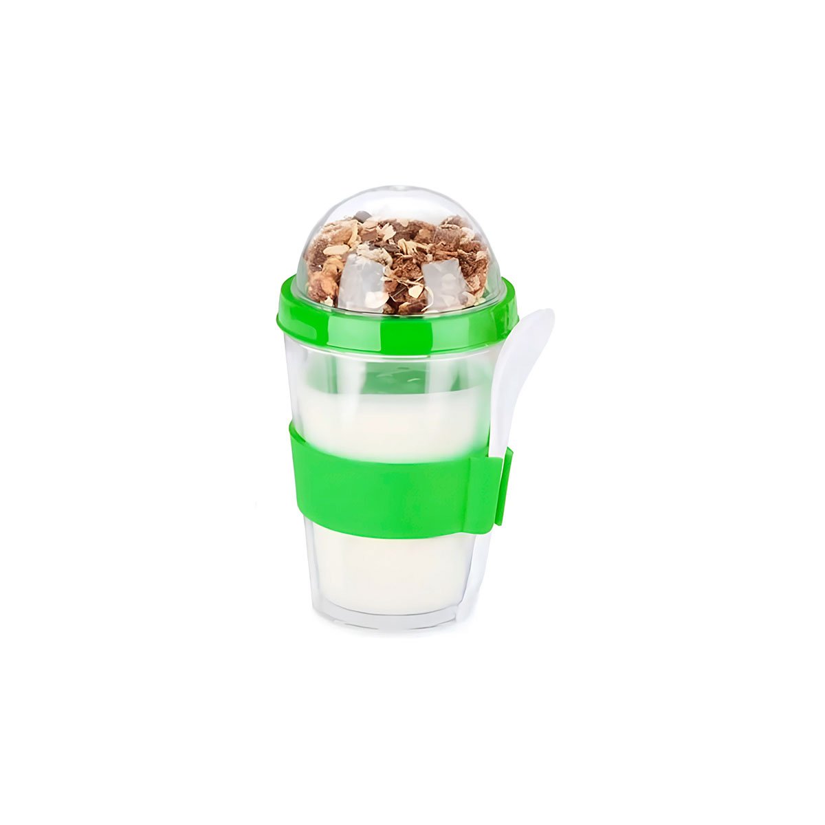 PACK2 CONTENEDOR PARA LLEVAR YOGURT Y CEREAL CON 350 ML EN VERDE LIMON MODERNO Y+REGALO STICKER - 2