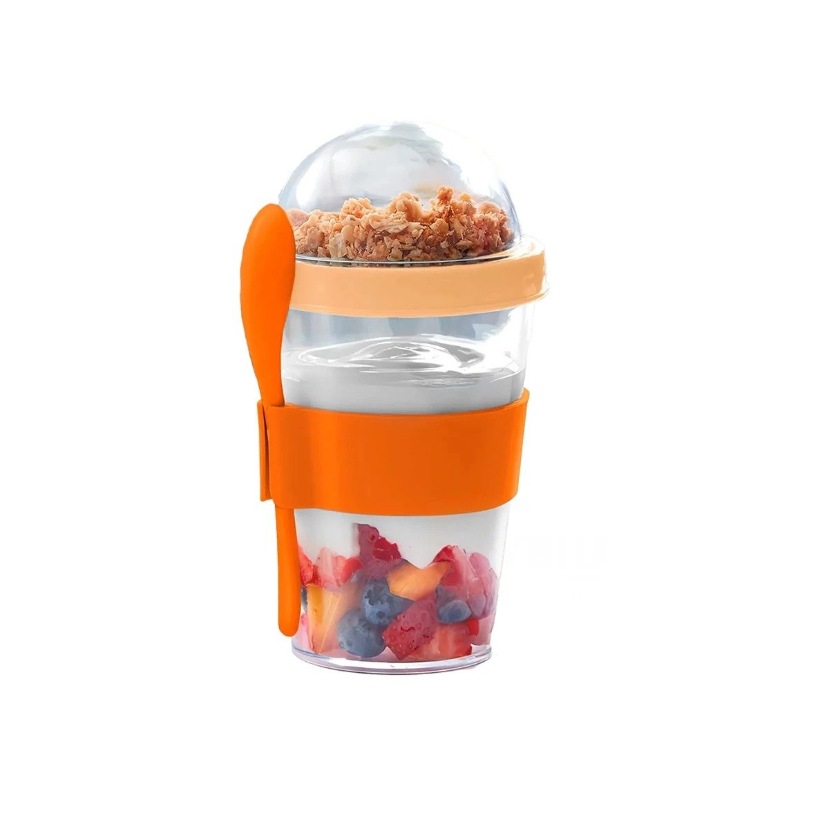 PACK2 CONTENEDOR PARA LLEVAR YOGURT Y CEREAL CON 350 ML EN ANARANJADO MODERNO Y+REGALO STICKER - 2