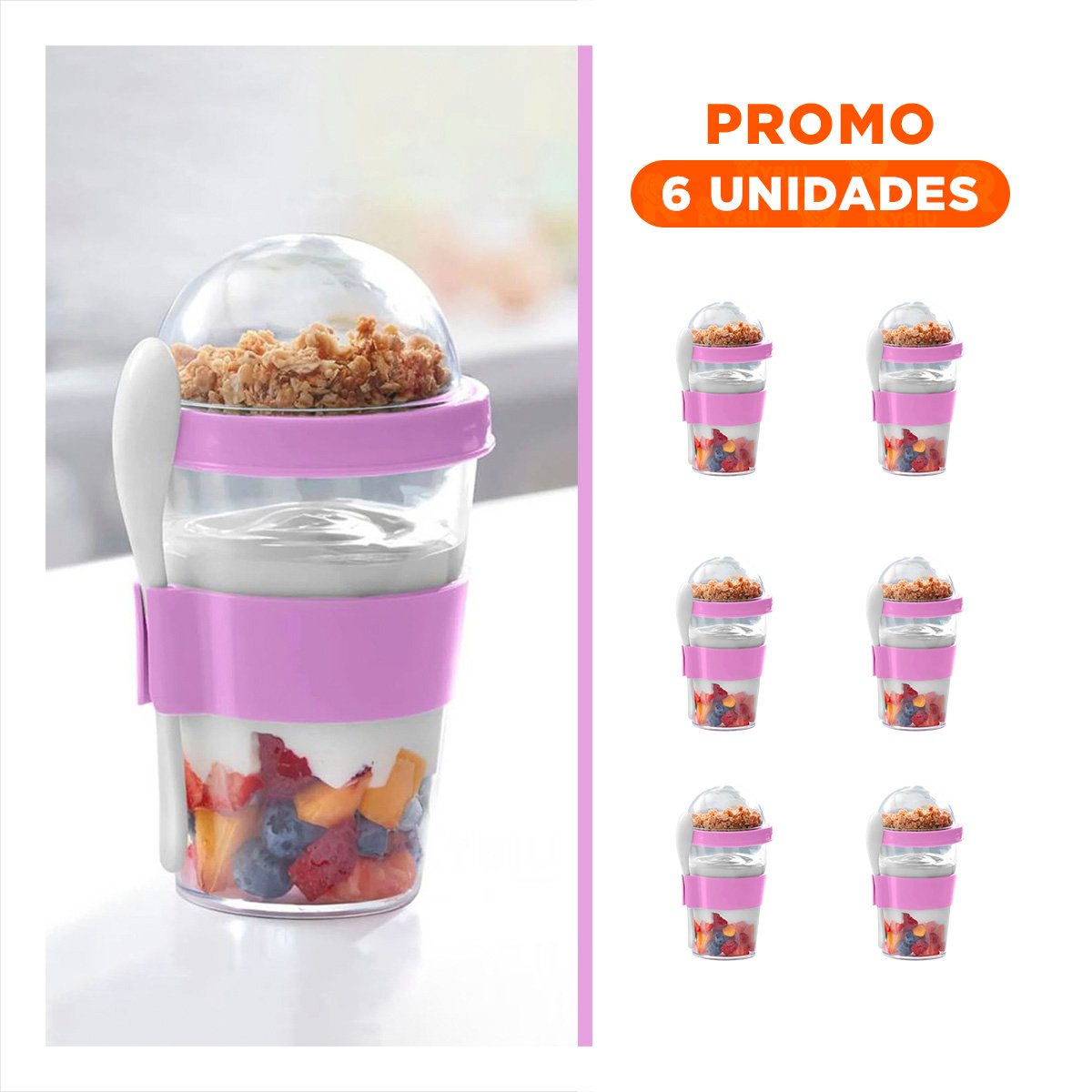 PACK6 RECIPIENTE ROSADO CON 350 ML PARA DESAYUNO DIARIO FUNCIONAL Y+REGALO STICKER - 1