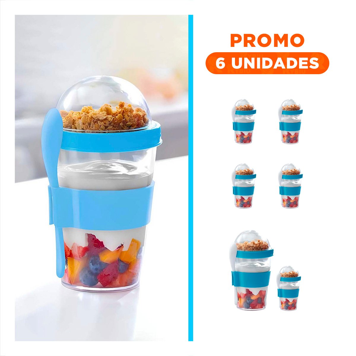 PACK6 RECIPIENTE CELESTE CON 350 ML PARA DESAYUNO DIARIO FUNCIONAL Y+REGALO STICKER - 1