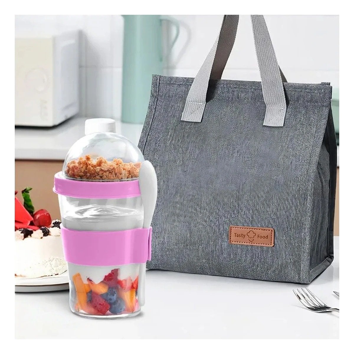 PACK4 CONTENEDOR COMPACTO 350 ML ROSADO PARA COLACION SALUDABLE - 3