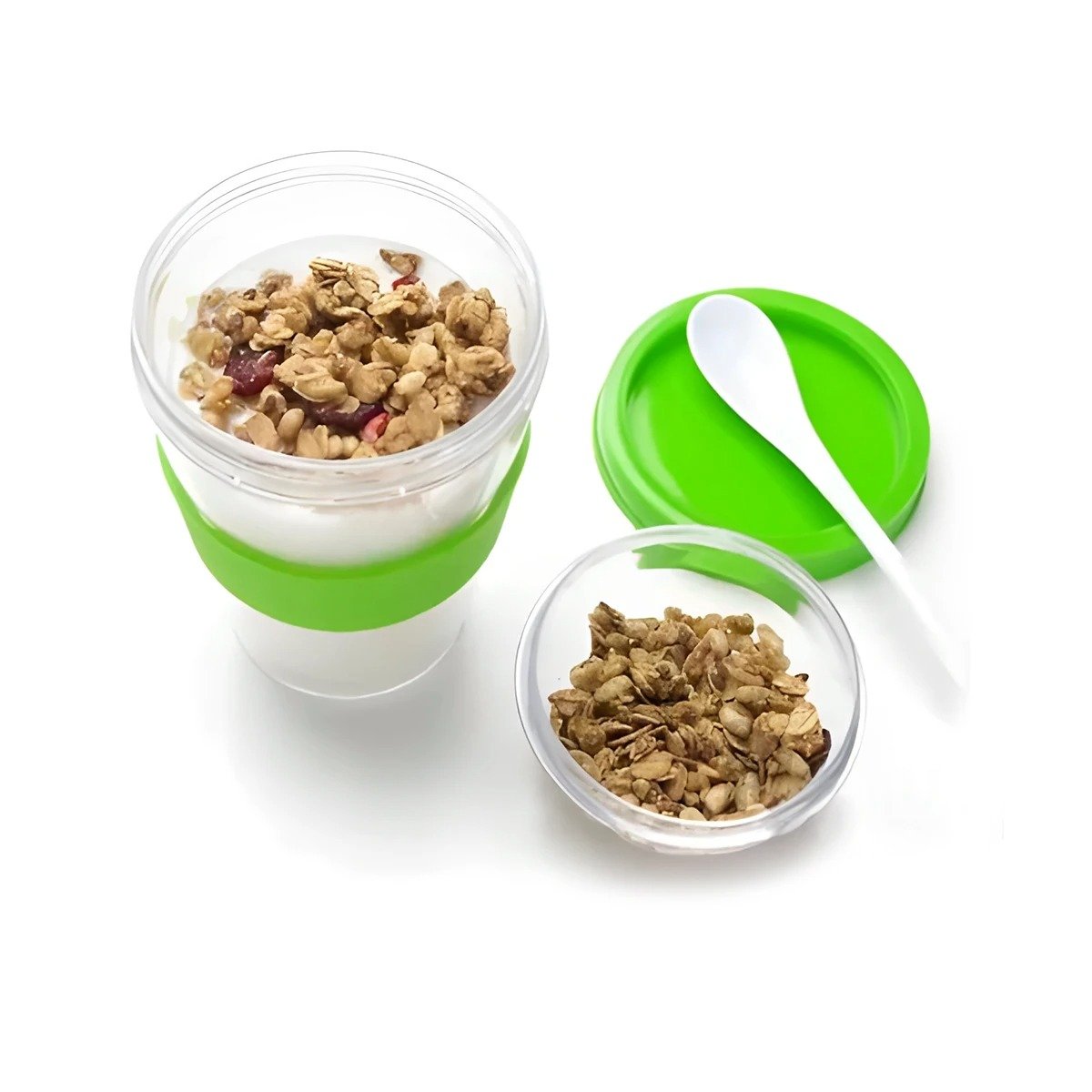VASO PARA DESAYUNO SALUDABLE 350 ML CON CUCHARA EN VERDE LIMON DE USO DIARIO Y+LIGAS REGALO - 5