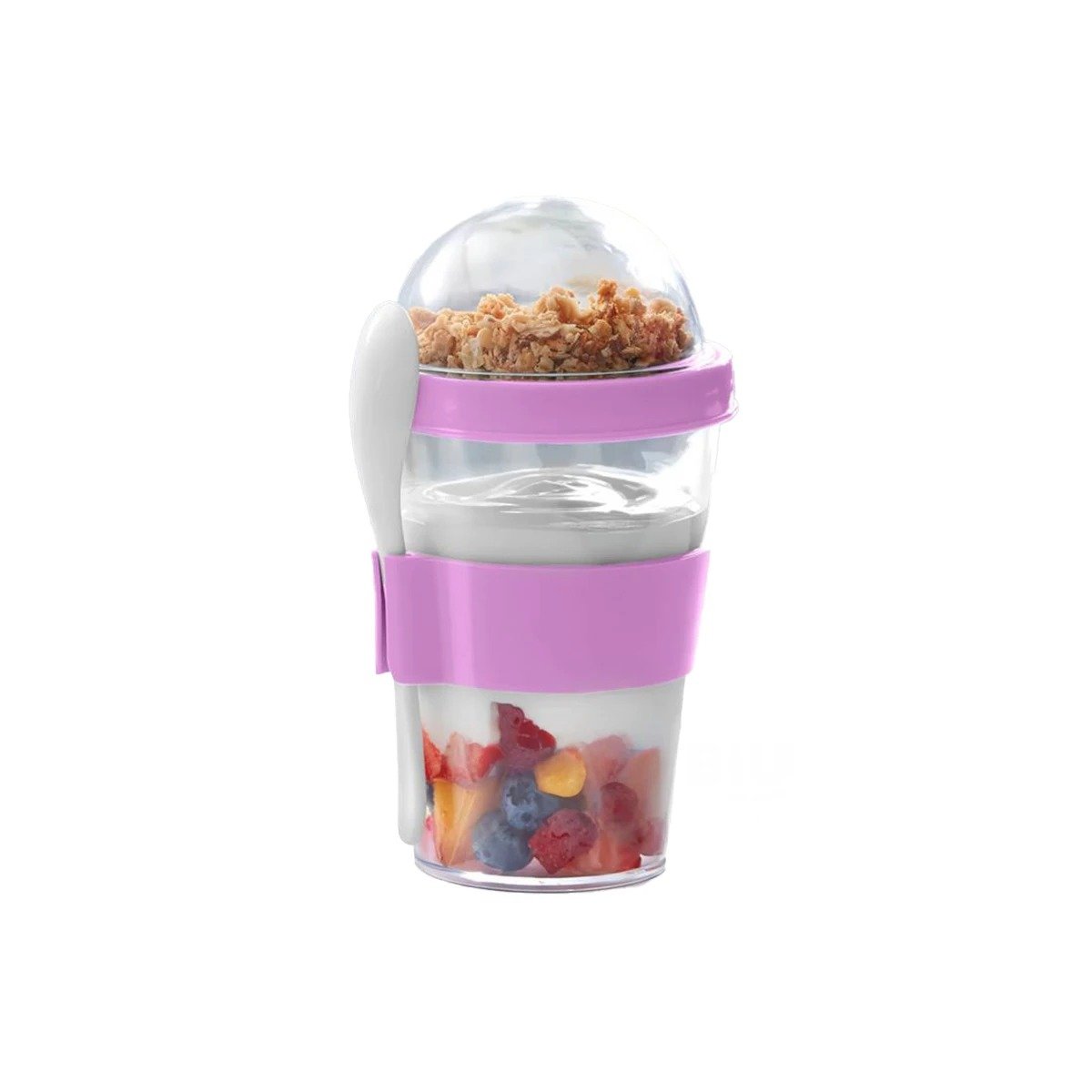 PACK12 RECIPIENTE ROSADO 350 ML CON CUCHARA PARA COLACION PRACTICA Y+REGALO STICKER - 2