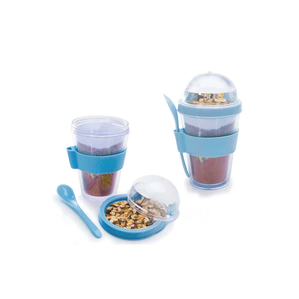 PACK12 RECIPIENTE CELESTE 350 ML CON CUCHARA PARA COLACION PRACTICA Y+REGALO STICKER - 2