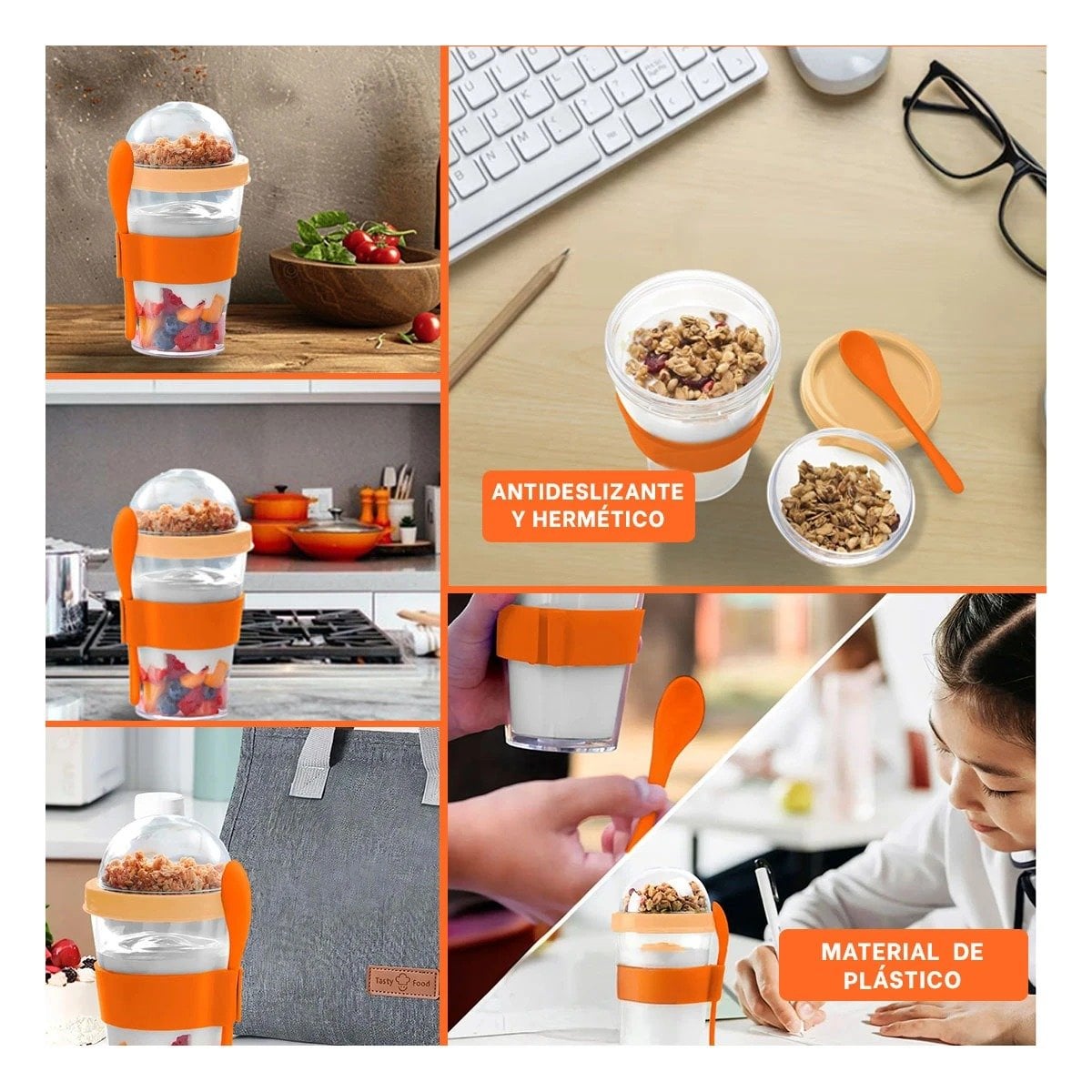 VASO ANARANJADO CON CUCHARA INTEGRADA PARA YOGURT Y CEREAL DE 350 ML Y+PAPEL REGALO - 3