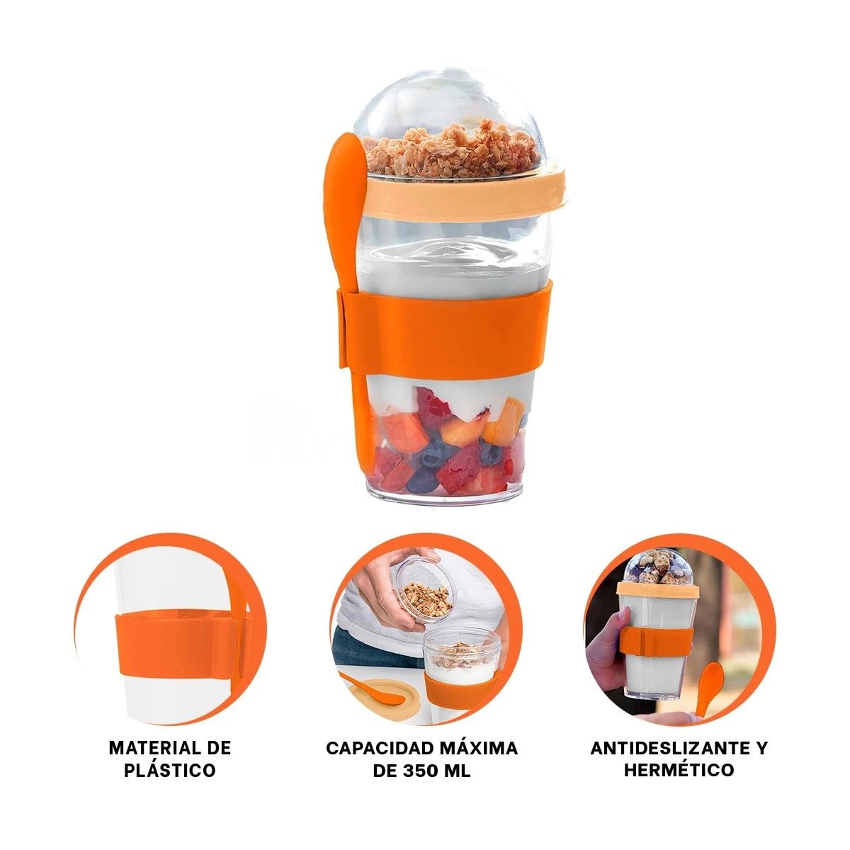 VASO ANARANJADO CON CUCHARA INTEGRADA PARA YOGURT Y CEREAL DE 350 ML Y+PAPEL REGALO - 5