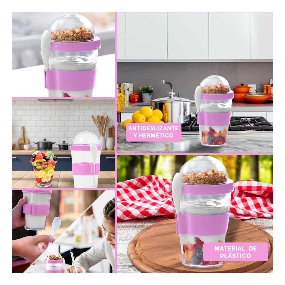 PACK12 RECIPIENTE PARA YOGURT NATURAL Y CEREAL 350 ML EN ROSADO MODERNO - 2