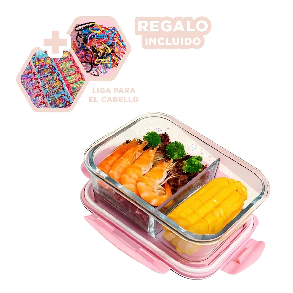 TAPER DE VIDRIO COLOR ROSADO CON TAPA AJUSTE SEGURO Y 2 DIVISIONES INTERNAS Y+LIGAS REGALO - 2