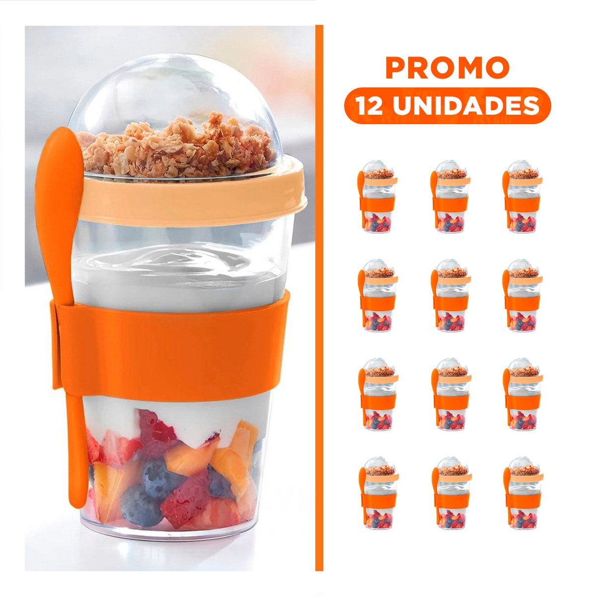 PACK12 RECIPIENTE PARA YOGURT NATURAL Y CEREAL 350 ML EN ANARANJADO MODERNO - 1