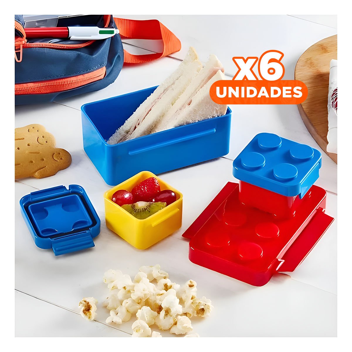 PACK6 COMBO EN VARIOS COLORES DE TAPERES INFANTILES CON 3 PIEZAS DE PLASTICO Y+PAPEL REGALO - 1