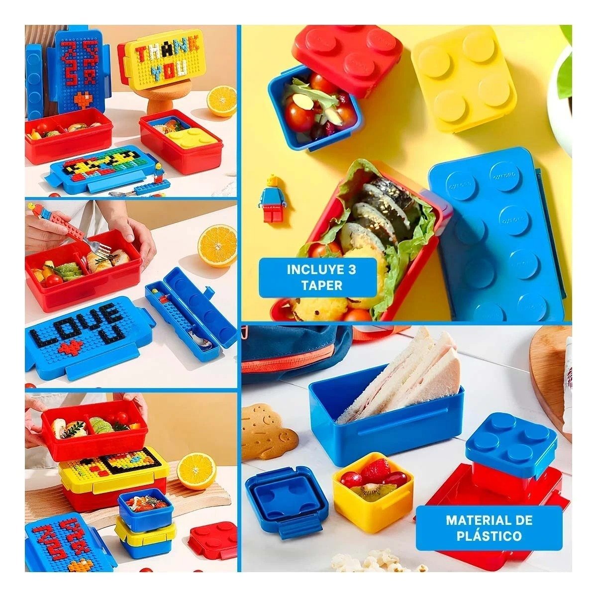 PACK4 KIT PLASTICO EN VARIOS COLORES CON 3 TAPERES PARA GUARDAR COMIDAS Y+REGALO STICKER - 2