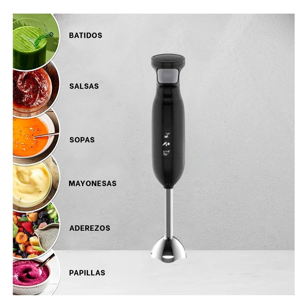 LICUADORA DE INMERSION COLOR NEGRO CON POTENCIA DE 300W PARA COCINA PRACTICA Y+PAPEL REGALO - 2
