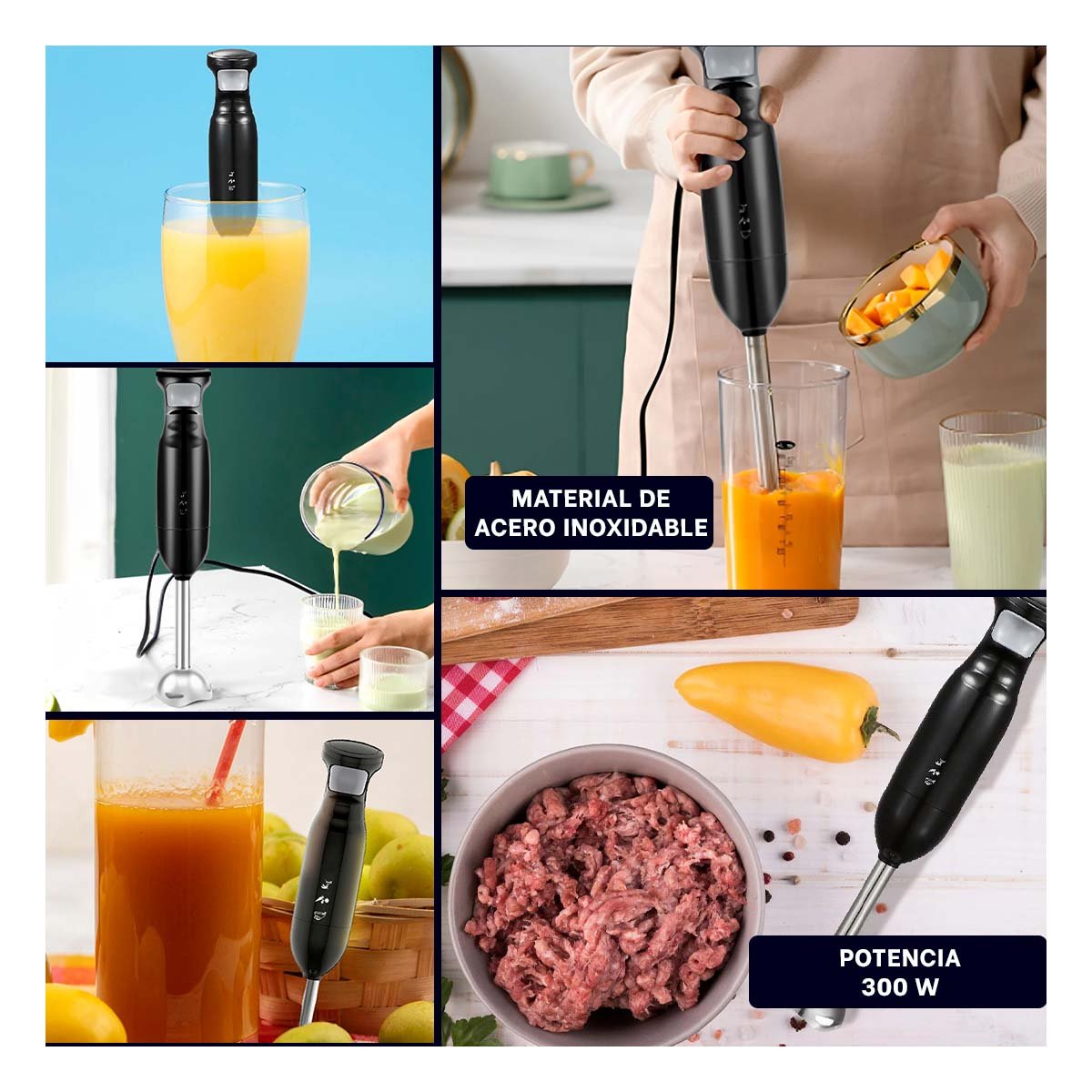 LICUADORA DE INMERSION COLOR NEGRO CON POTENCIA DE 300W PARA COCINA PRACTICA Y+PAPEL REGALO - 3