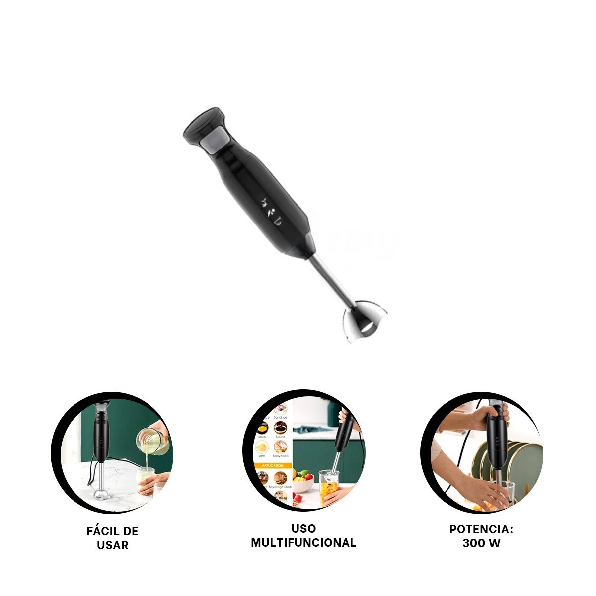 LICUADORA DE INMERSION COLOR NEGRO CON POTENCIA DE 300W PARA COCINA PRACTICA Y+PAPEL REGALO - 5