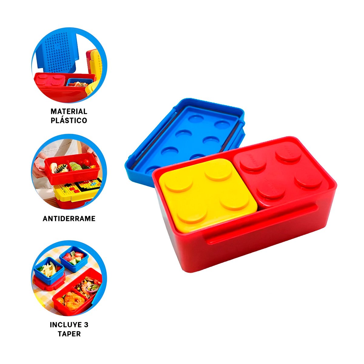 SET DE 3 TAPERES INFANTILES EN VARIOS COLORES PARA COMIDAS DE PLASTICO Y+POST IT - 5