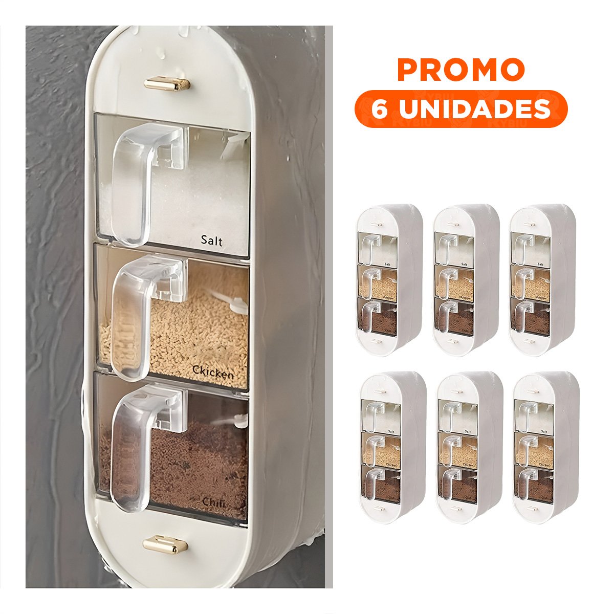 PACK6 MODULO DE COCINA EMPOTRABLE COLOR BLANCO PARA GUARDAR CONDIMENTOS Y+REGALO STICKER - 1