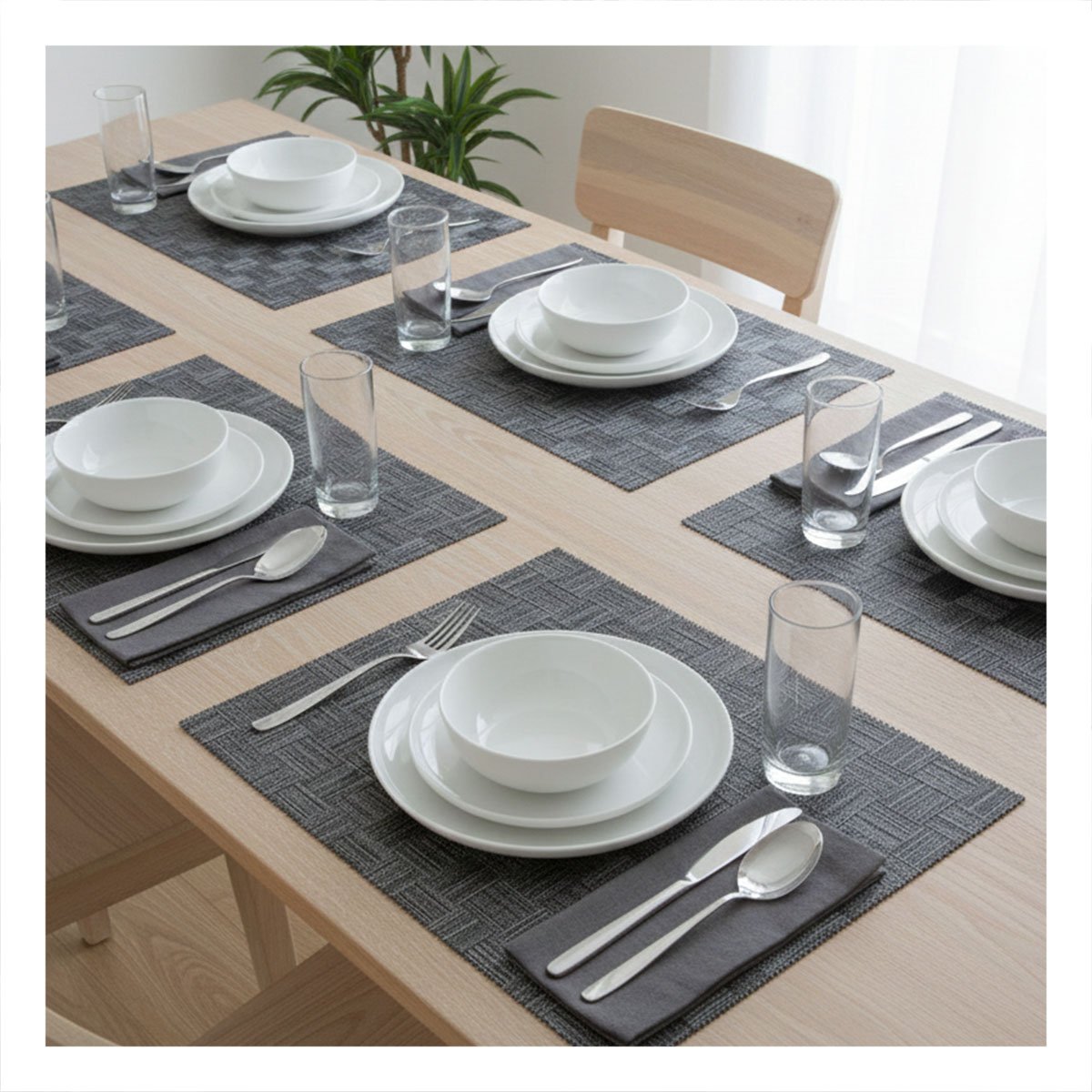 PACK4 SET 6 INDIVIDUAL NEGRO JASPEADO A CUADROS 30X45CM PARA MESA Y COMEDOR Y+REGALO STICKER - 5
