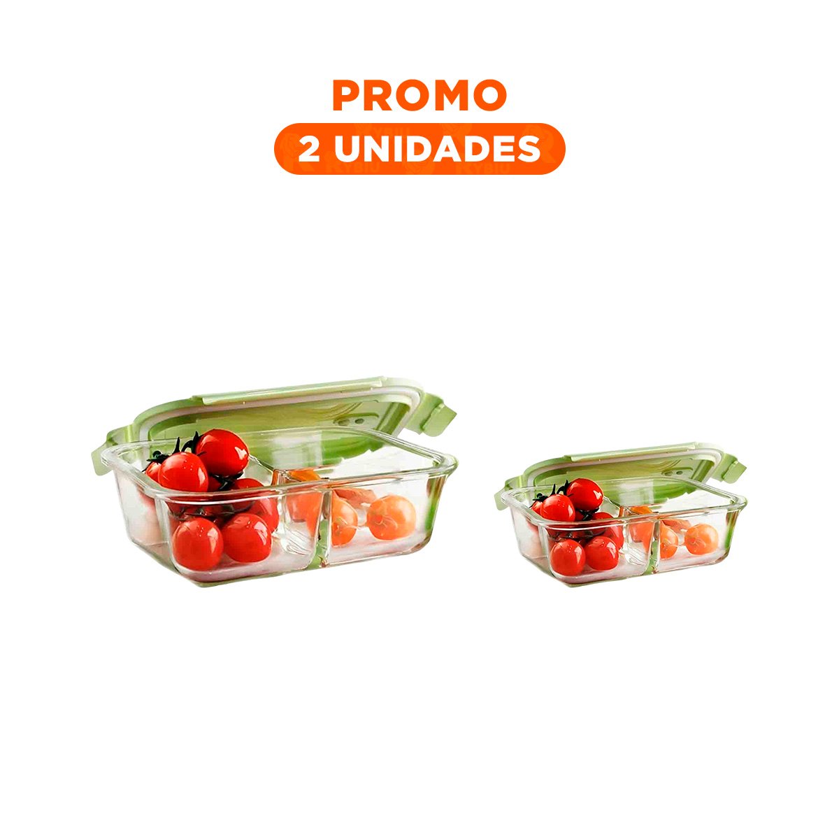 PACK2 CONTENEDOR DE VIDRIO VERDE CON TAPA AJUSTADA Y 2 DIVISIONES INTERNAS Y+REGALO STICKER - 1