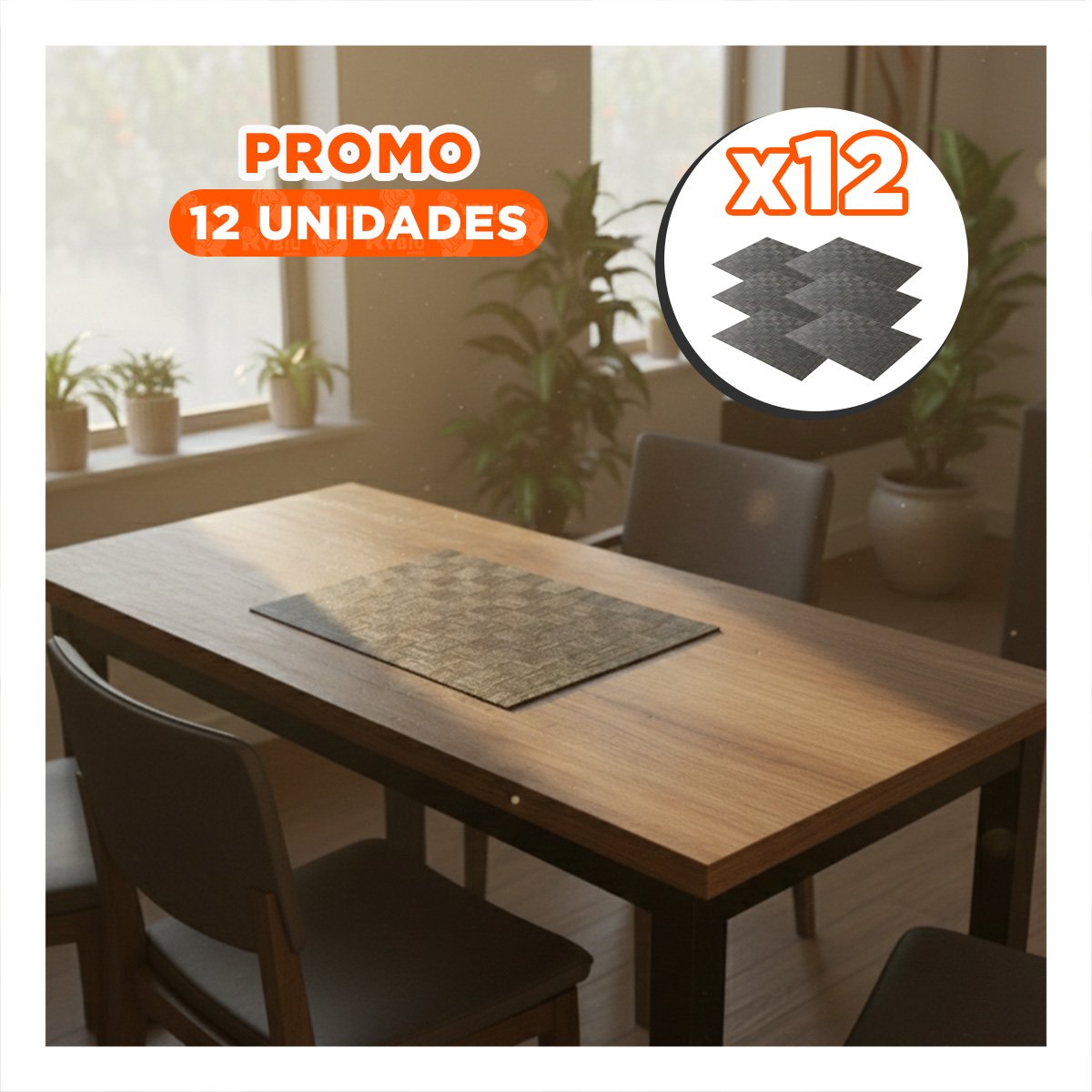 PACK12 JUEGO 6 INDIVIDUAL NEGRO JASPEADO A CUADROS 30X45CM PARA COCINA Y+REGALO STICKER - 1