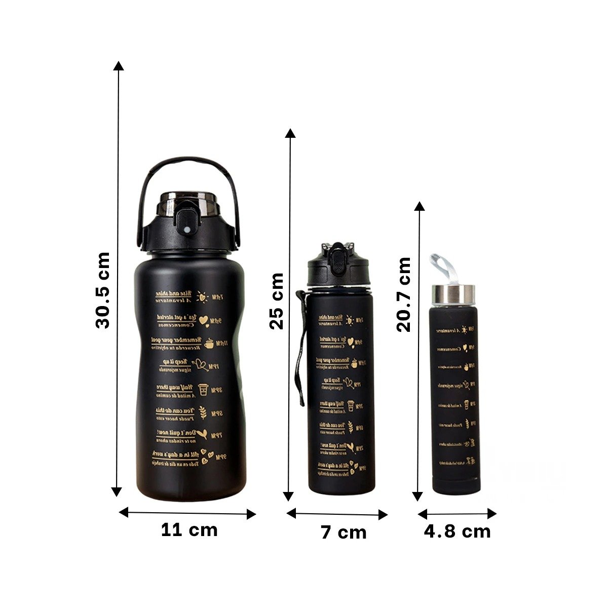 PACK6 CANTIMPLORAS EN NEGRO CON 3 UNIDADES 2 L 1 L Y 300 ML PARA RUTINA ACTIVA - 4