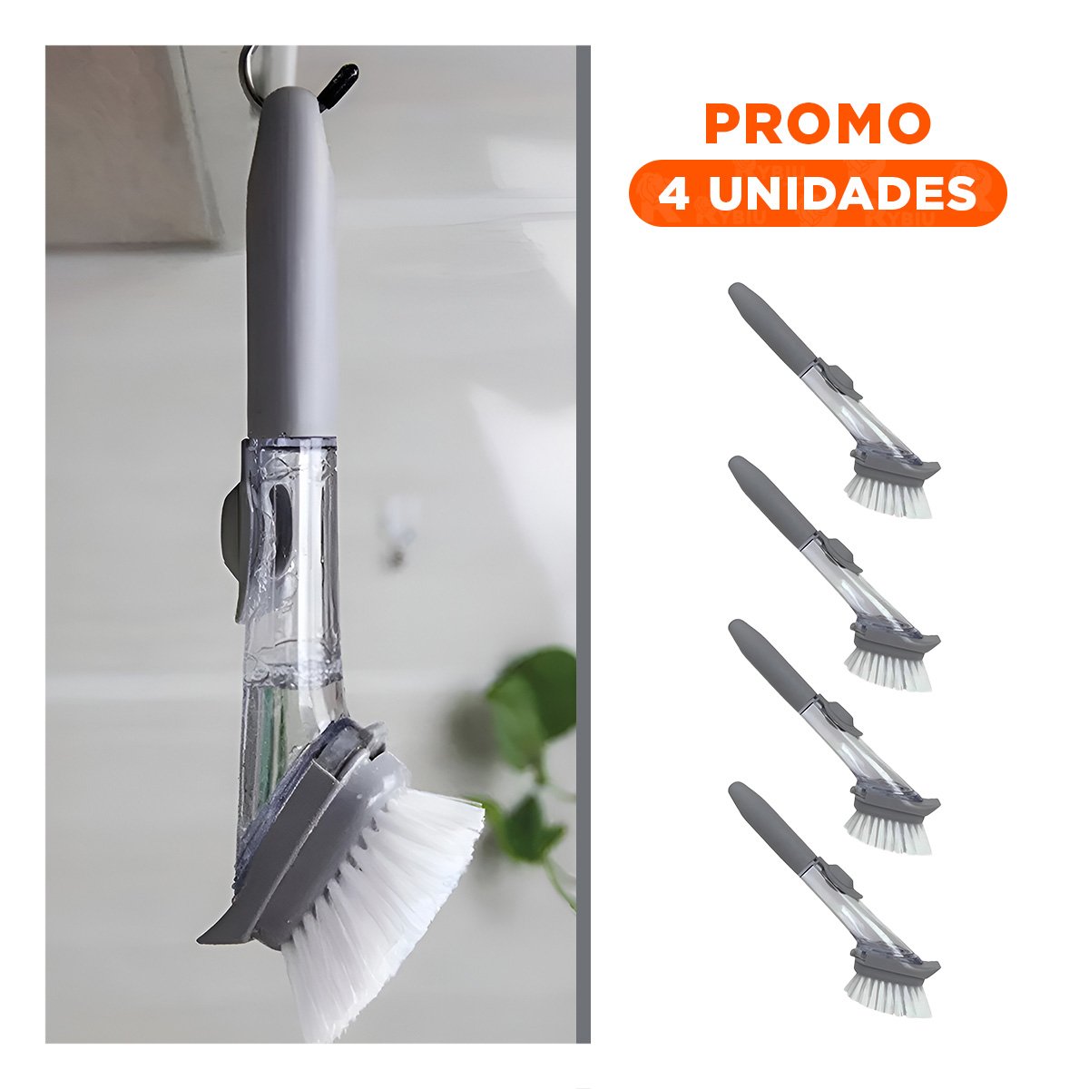 PACK4 LIMPIA VAJILLA DE USO DIARIO COLOR PLOMO CON DEPOSITO PARA JABON LIQUIDO - 1