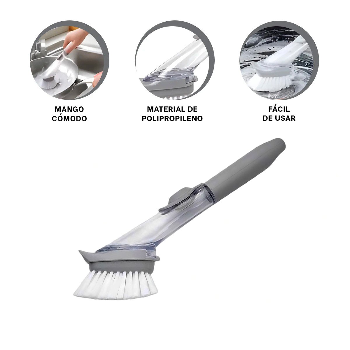 CEPILLO DISPENSADOR COLOR PLOMO CON DEPOSITO PARA JABON LIQUIDO EN HOGAR Y+PAPEL REGALO - 5