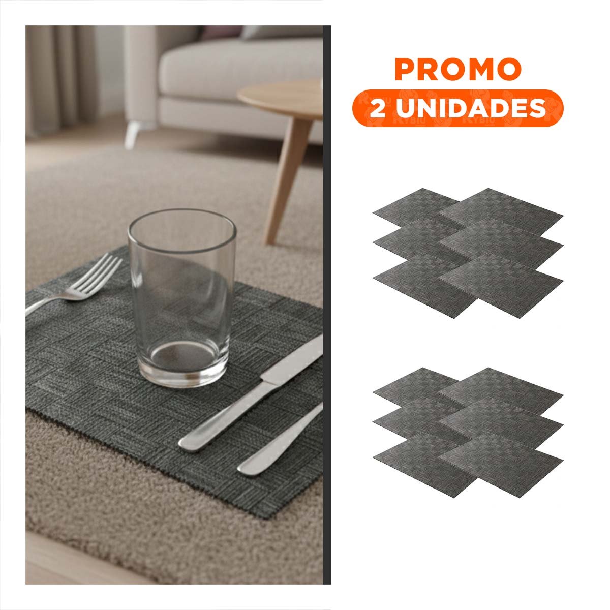 PACK2 KIT 6 INDIVIDUAL JASPEADO A CUADROS NEGRO 30X45CM PARA MESA Y EVENTOS Y+REGALO STICKER - 1