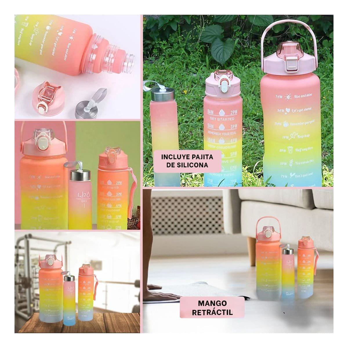 TOMATODOS EN ROSADO CON CAPACIDAD 2 L 1 L Y 300 ML EN SET DE 3 PARA HOGAR Y+LIGAS REGALO - 1