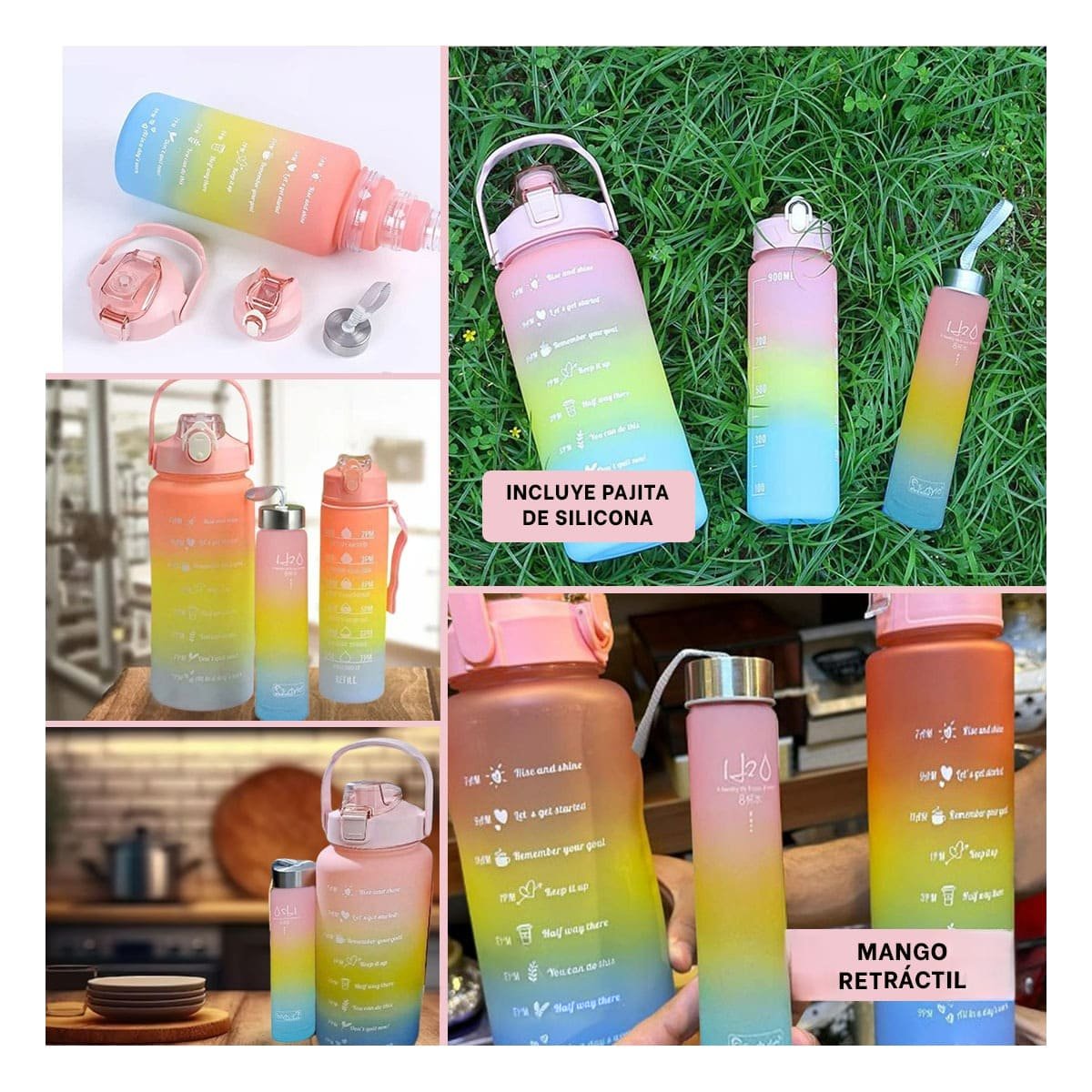 PACK4 CANTIMPLORAS ROSADO CON FORMATO 2 L 1 L Y 300 ML Y TAPA SEGURA Y+REGALO STICKER - 2