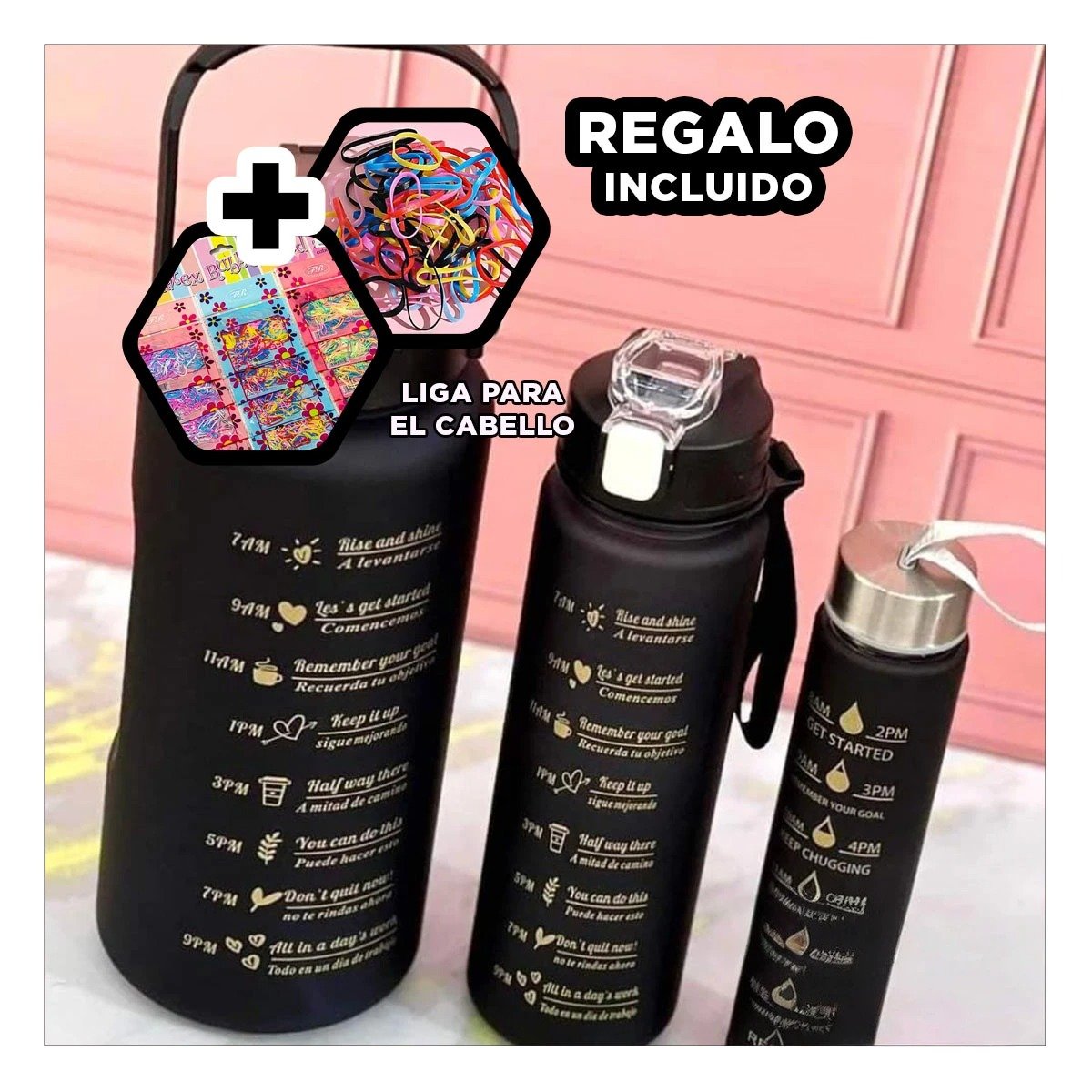 TOMATODOS EN NEGRO CON CAPACIDAD 2 L 1 L Y 300 ML EN SET DE 3 PARA HOGAR Y+LIGAS REGALO - 2