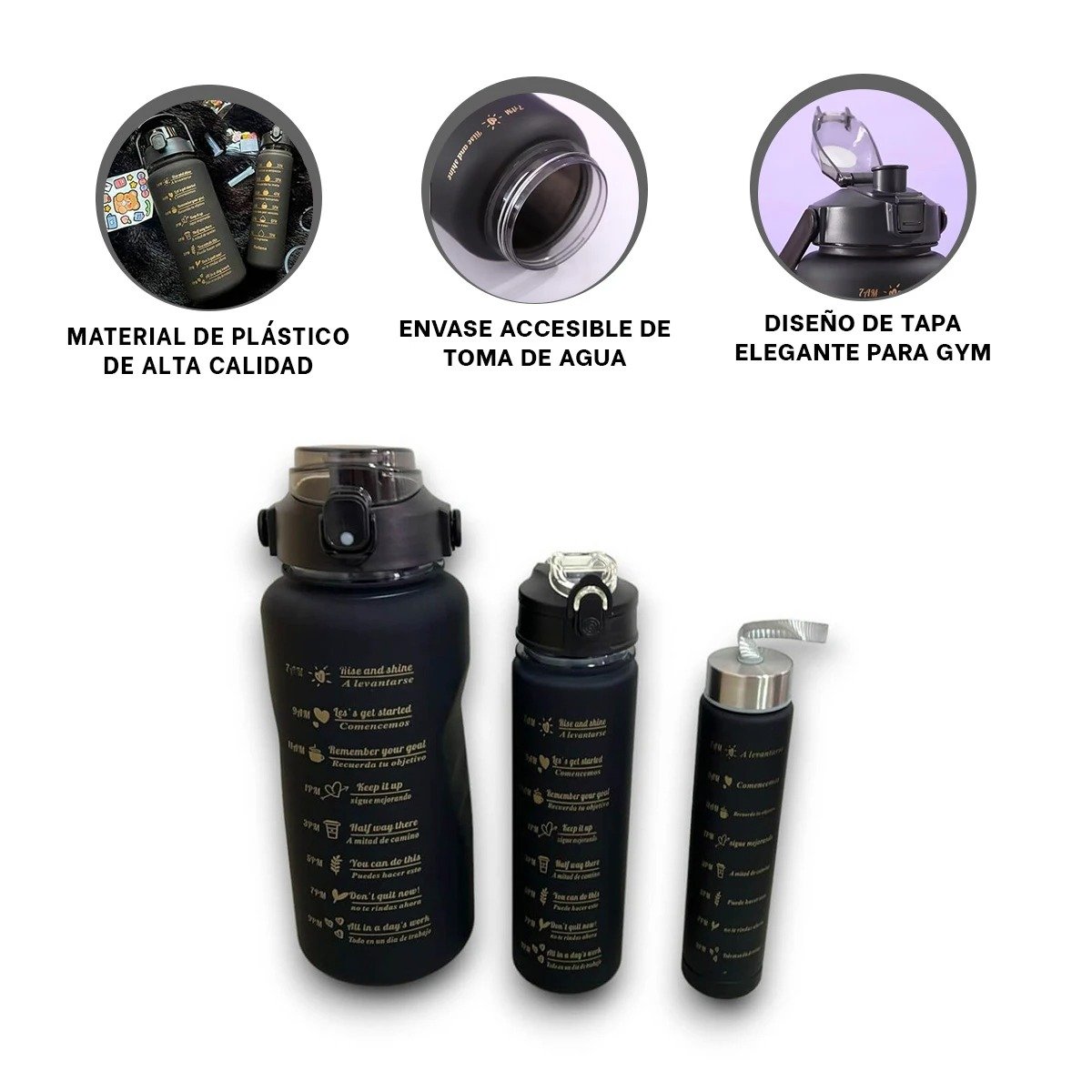TOMATODOS EN NEGRO CON CAPACIDAD 2 L 1 L Y 300 ML EN SET DE 3 PARA HOGAR Y+LIGAS REGALO - 5