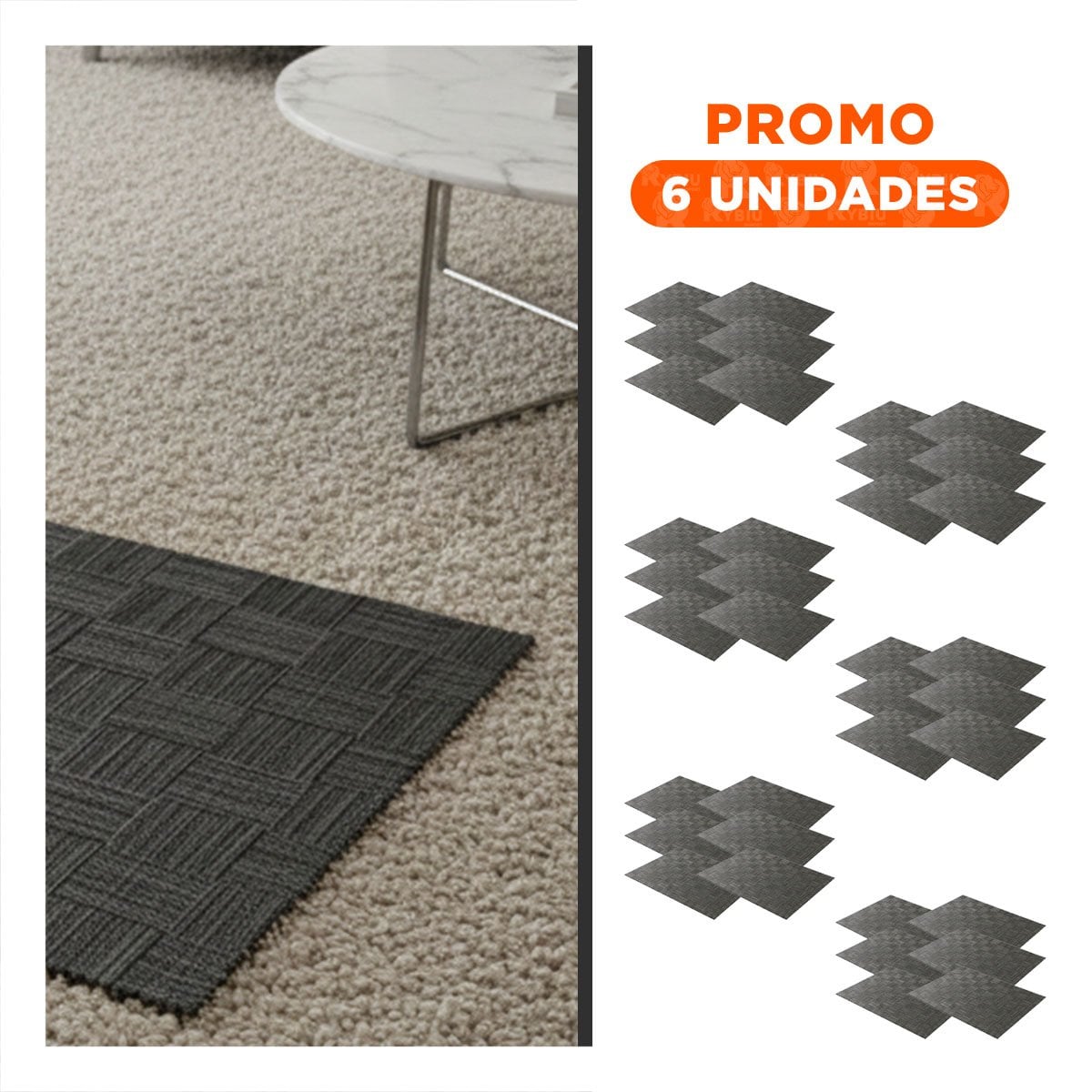 PACK6 PACK 6 INDIVIDUAL NEGRO JASPEADO A CUADROS 30X45CM PARA COMEDOR DIARIO Y+REGALO STICKER - 1
