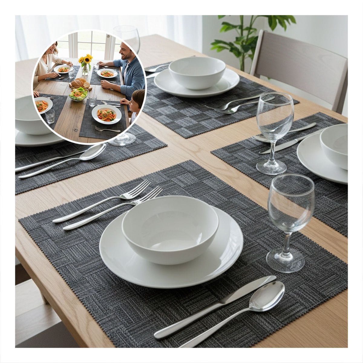 PACK6 PACK 6 INDIVIDUAL NEGRO JASPEADO A CUADROS 30X45CM PARA COMEDOR DIARIO Y+REGALO STICKER - 5