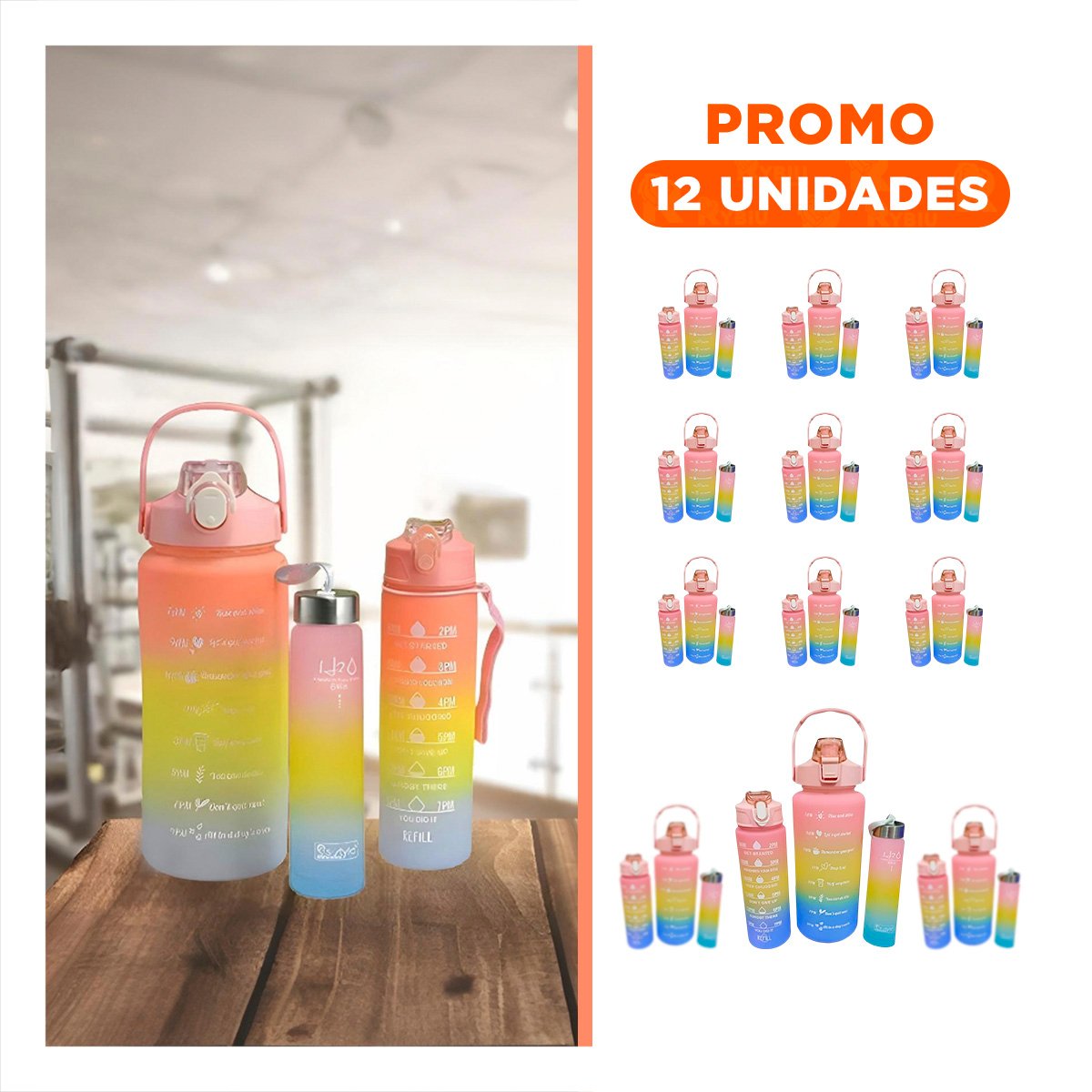 PACK12 BOTELLAS DE HIDRATACION CON 2 L 1 L Y 300 ML EN ROSADO EN SET DE 3 PARA OFICINA - 1