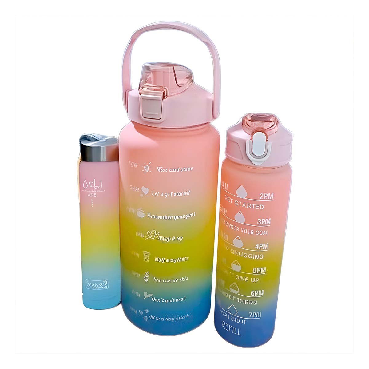 PACK6 BOTELLAS DE HIDRATACION EN ROSADO CON TAPA Y CAPACIDADES 2 L 1 L Y 300ML Y+REGALO STICKER - 2