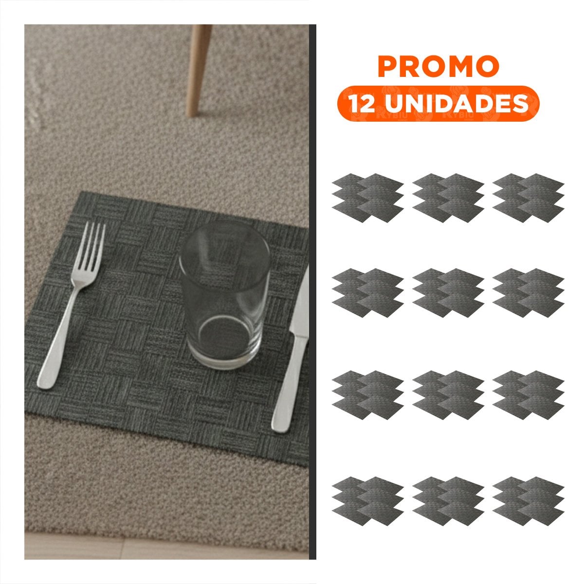 PACK12 COLECCION 6 INDIVIDUAL NEGRO JASPEADO A CUADROS 30X45CM PARA COCINA - 1