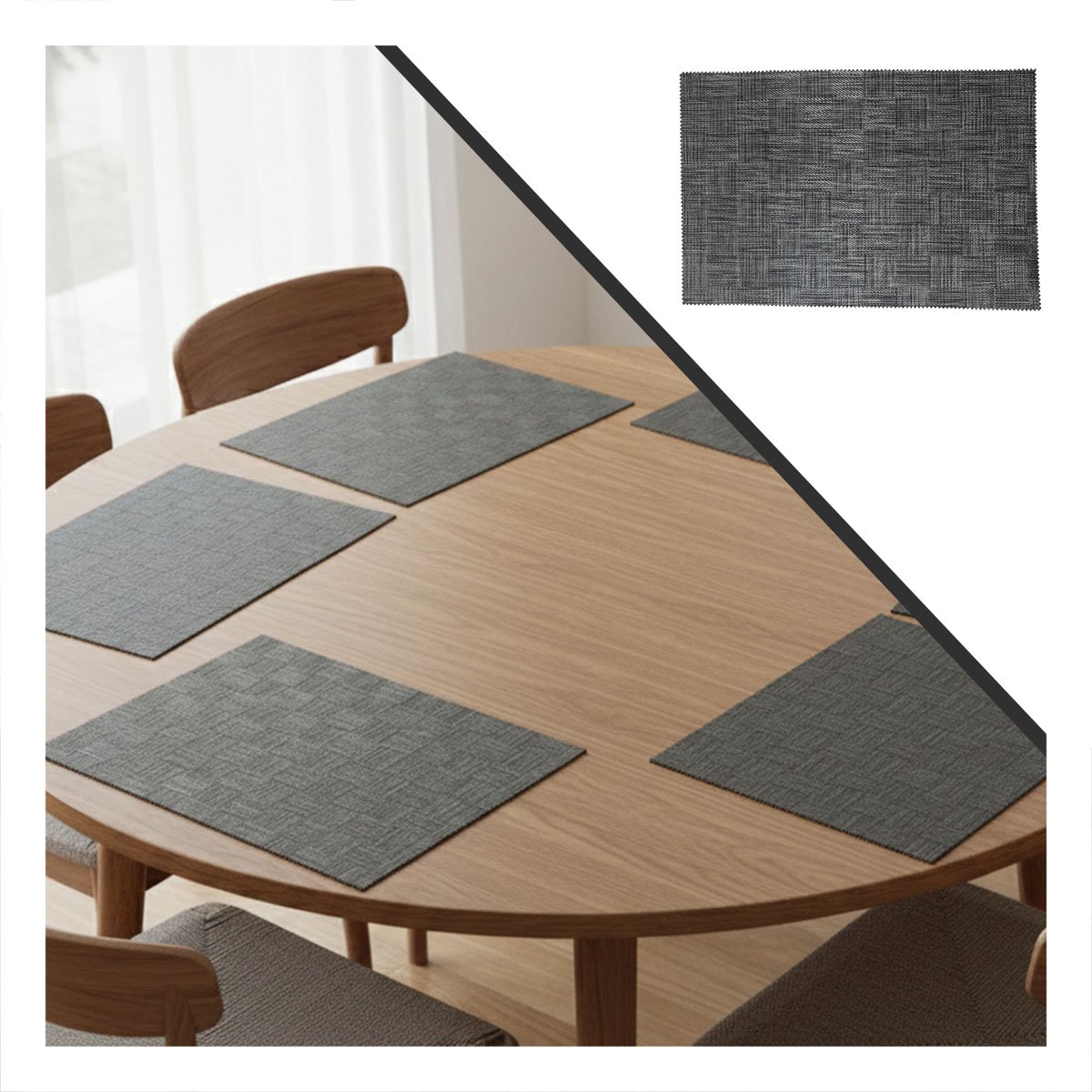 PACK 6 INDIVIDUALES JASPEADO A CUADROS NEGRO 30X45CM PARA COMEDOR DIARIO Y+LIGAS REGALO - 5