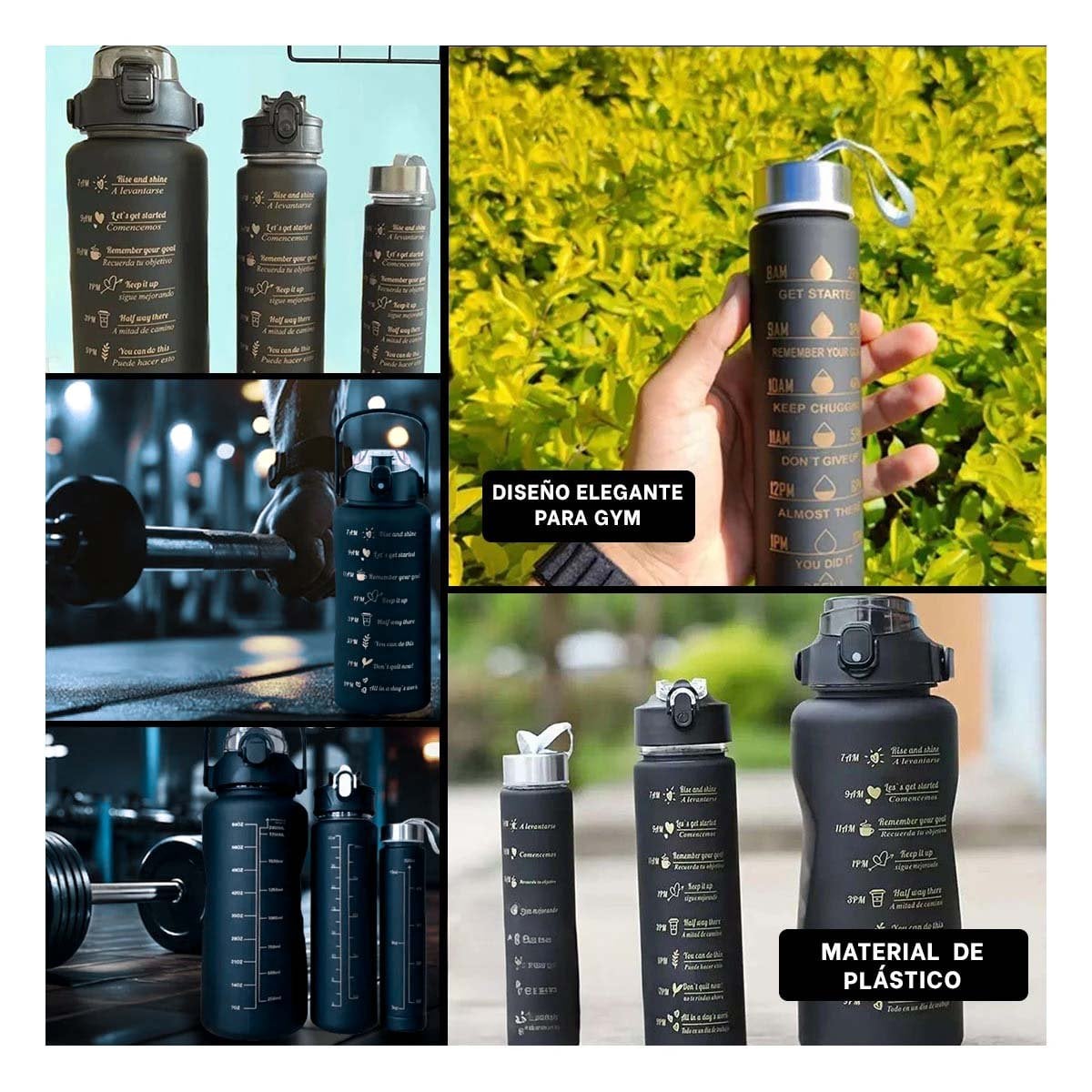 TOMATODOS CON 2 L 1 L Y 300 ML EN SET DE 3 NEGRO PARA MOVIMIENTO - 2