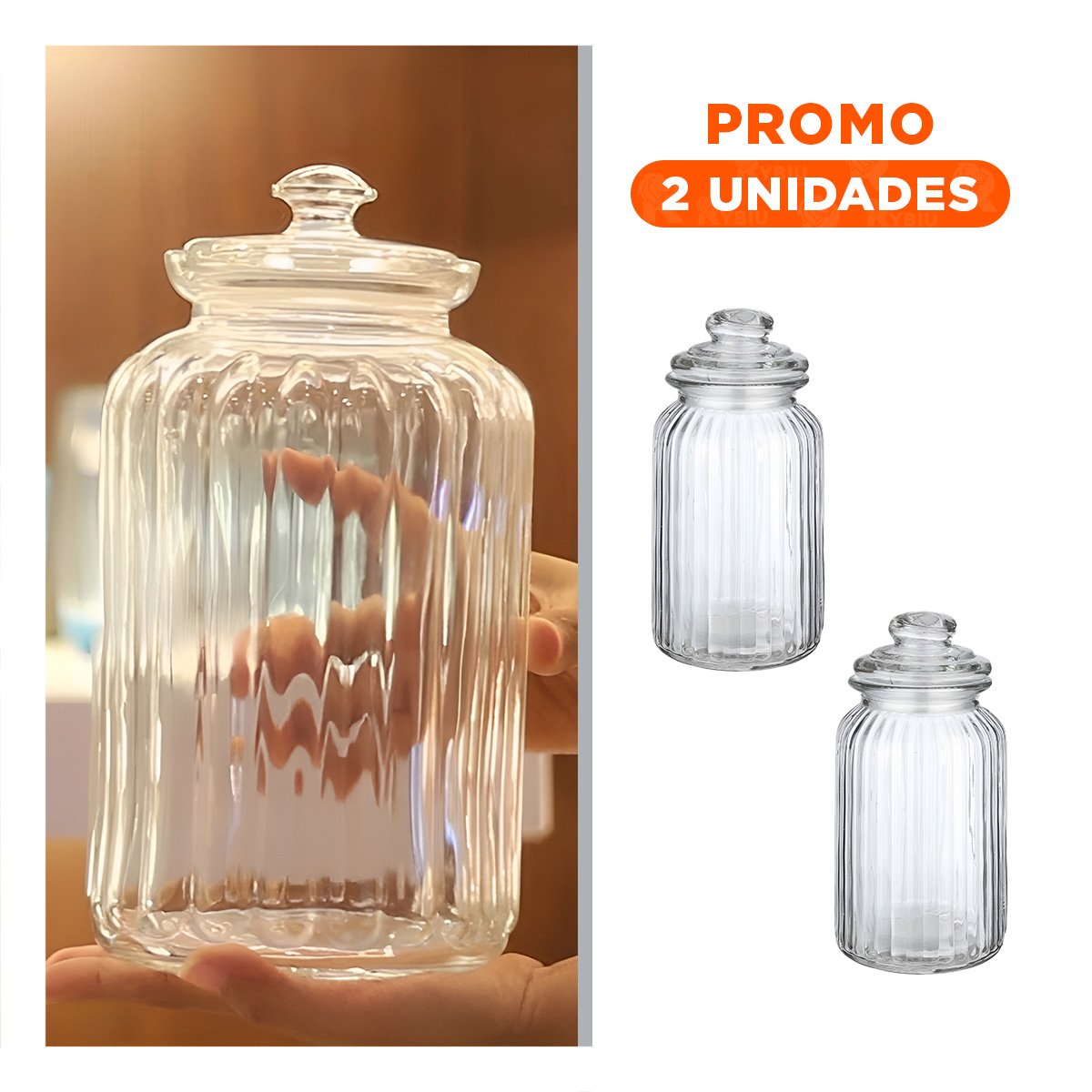 PACK2 CONTENEDOR DE 2 KILOS MULTIUSO EN VIDRIO COLOR TRANSPARENTE PARA DESPENSA Y+PAPEL REGALO - 1