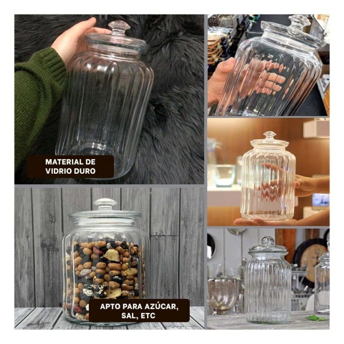PACK2 CONTENEDOR DE 2 KILOS MULTIUSO EN VIDRIO COLOR TRANSPARENTE PARA DESPENSA Y+PAPEL REGALO - 3