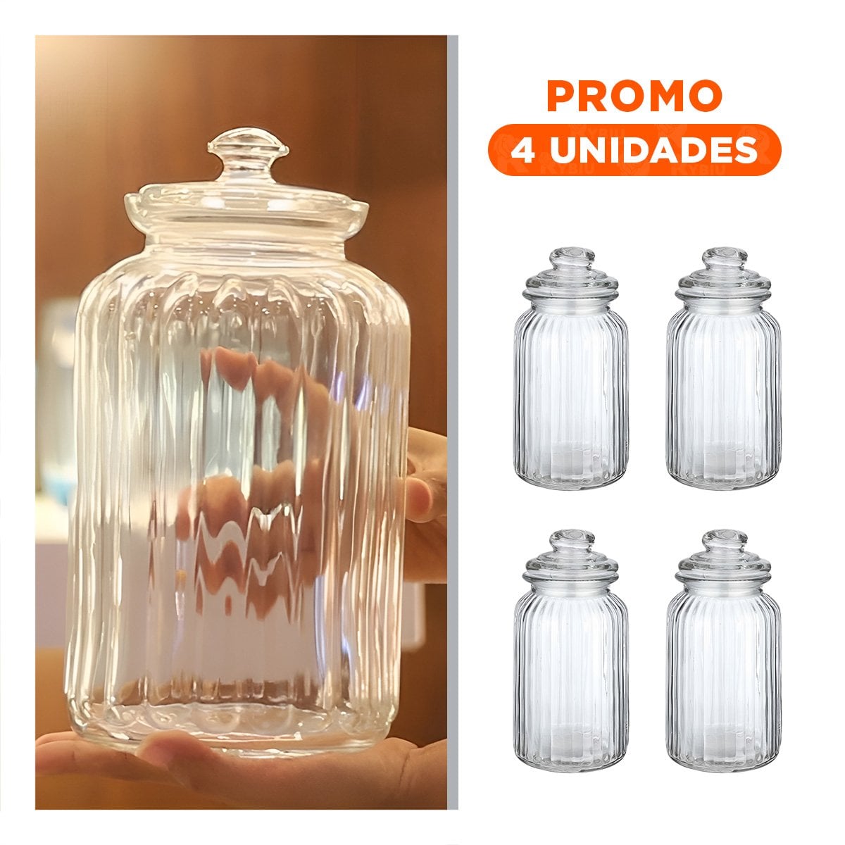 PACK4 RECIPIENTE PARA COCINA DE VIDRIO MULTIUSO 2 KILOS EN COLOR TRANSPARENTE - 1