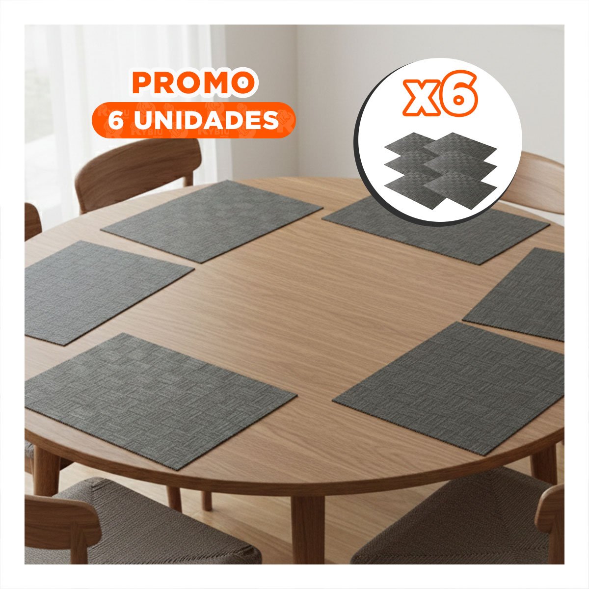 PACK6 KIT 6 INDIVIDUAL NEGRO JASPEADO A CUADROS 30X45CM PARA MESA Y EVENTOS Y+PAPEL REGALO - 1